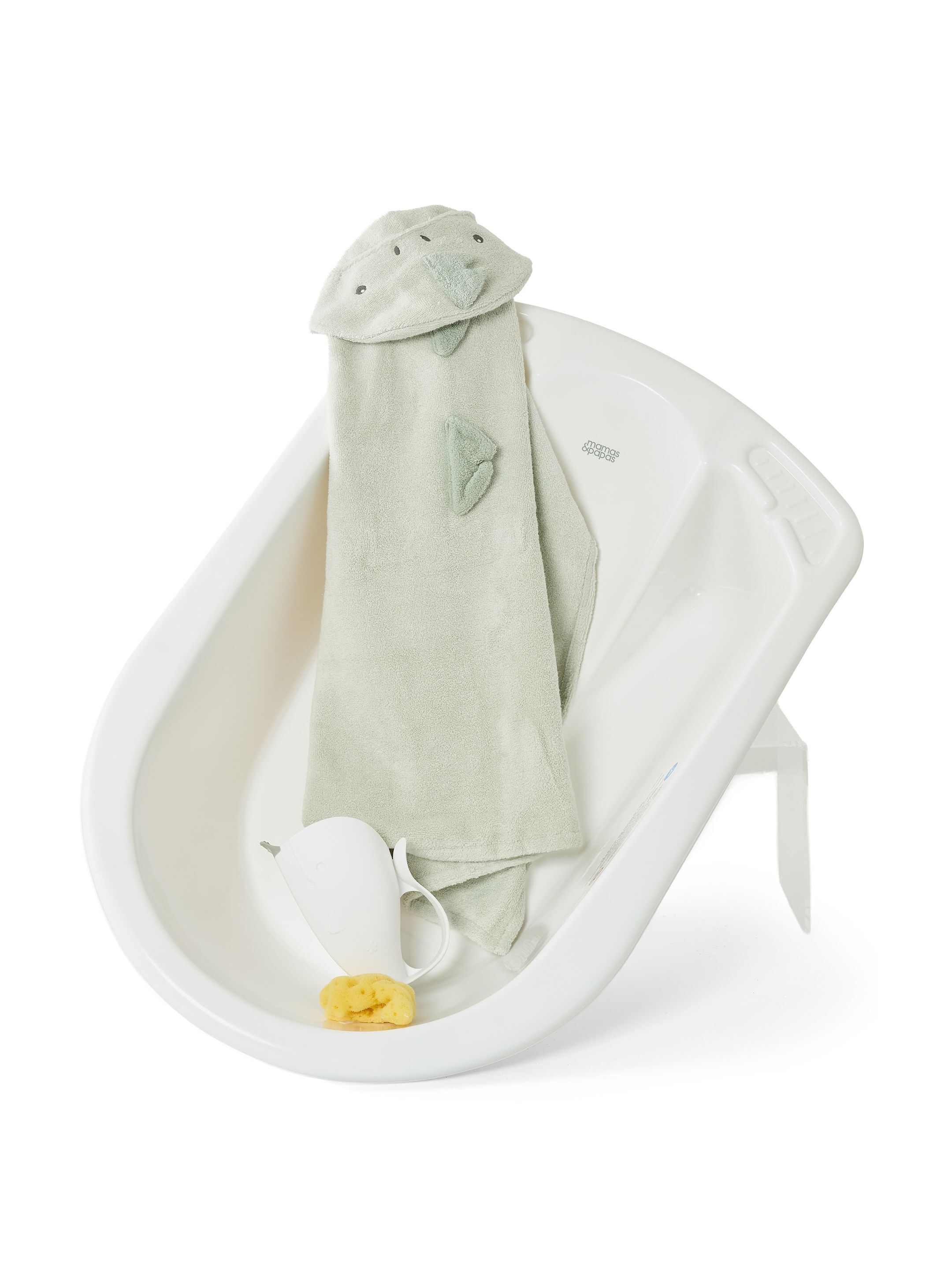 Bath Set - 2-Stage Bath with Dinosaur Hooded Towel, Rinser & Fine Silk