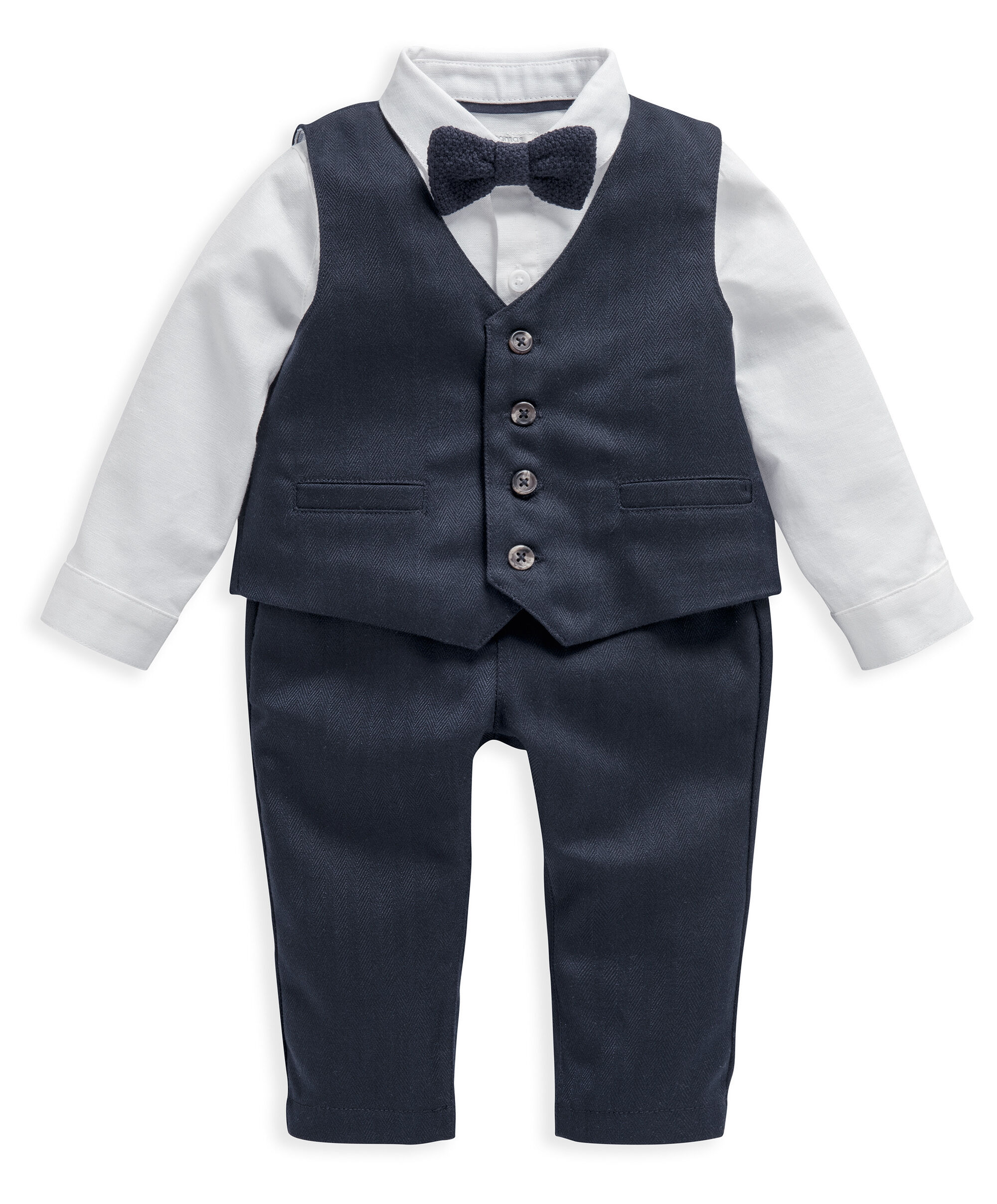 بدلة بربطة عنق منسوجة بلون كحلي - 4 قطع image number 7