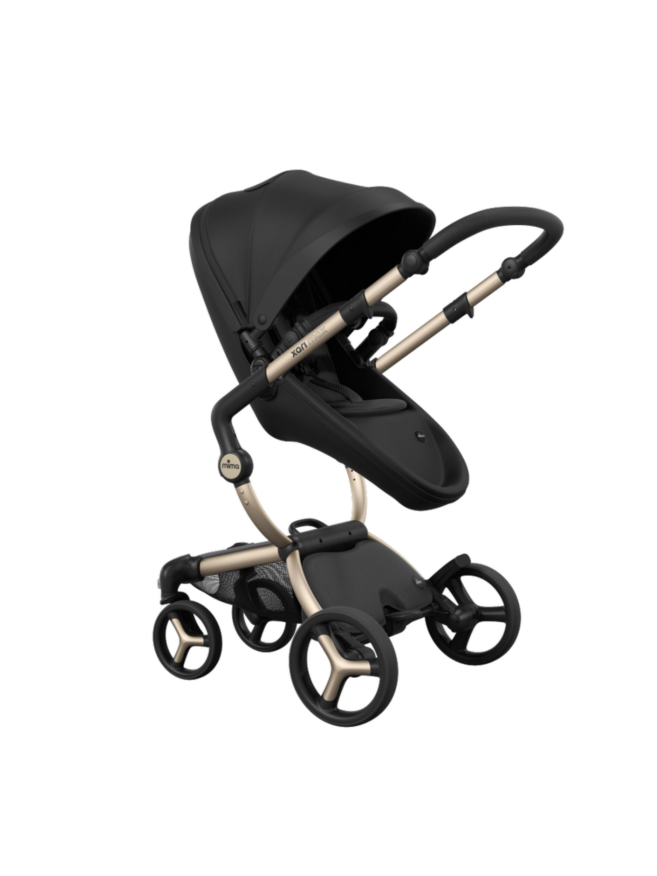 طقم هيكل زاري ماكس بيج ذهبي ومقعد عربة أطفال أسود ومجموعة مقعد عربة أطفال لحديثي الولادة أسود image number 2