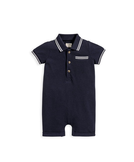 NAVY PIQUE POLO ROMPER image number 1