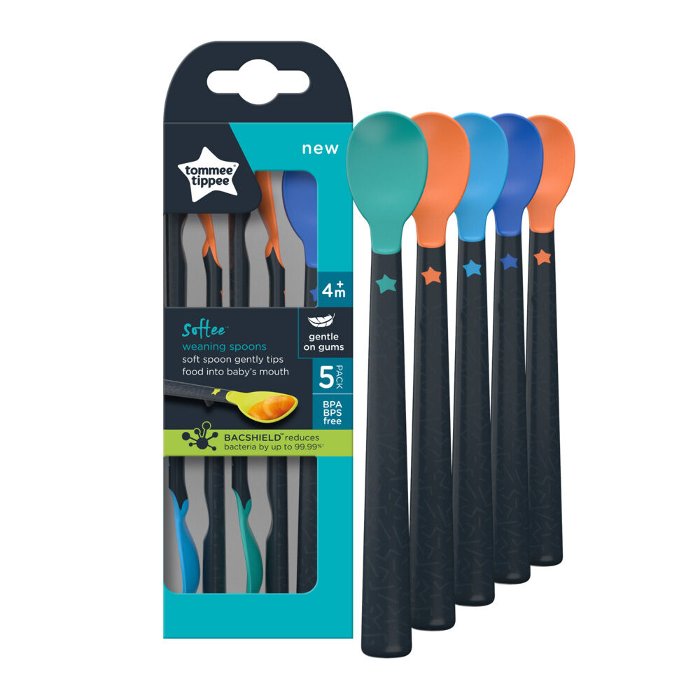 طقم ملاعق الفطام برأس لينة من تومي تيبي - 5 قطع بلون أزرق image number 1