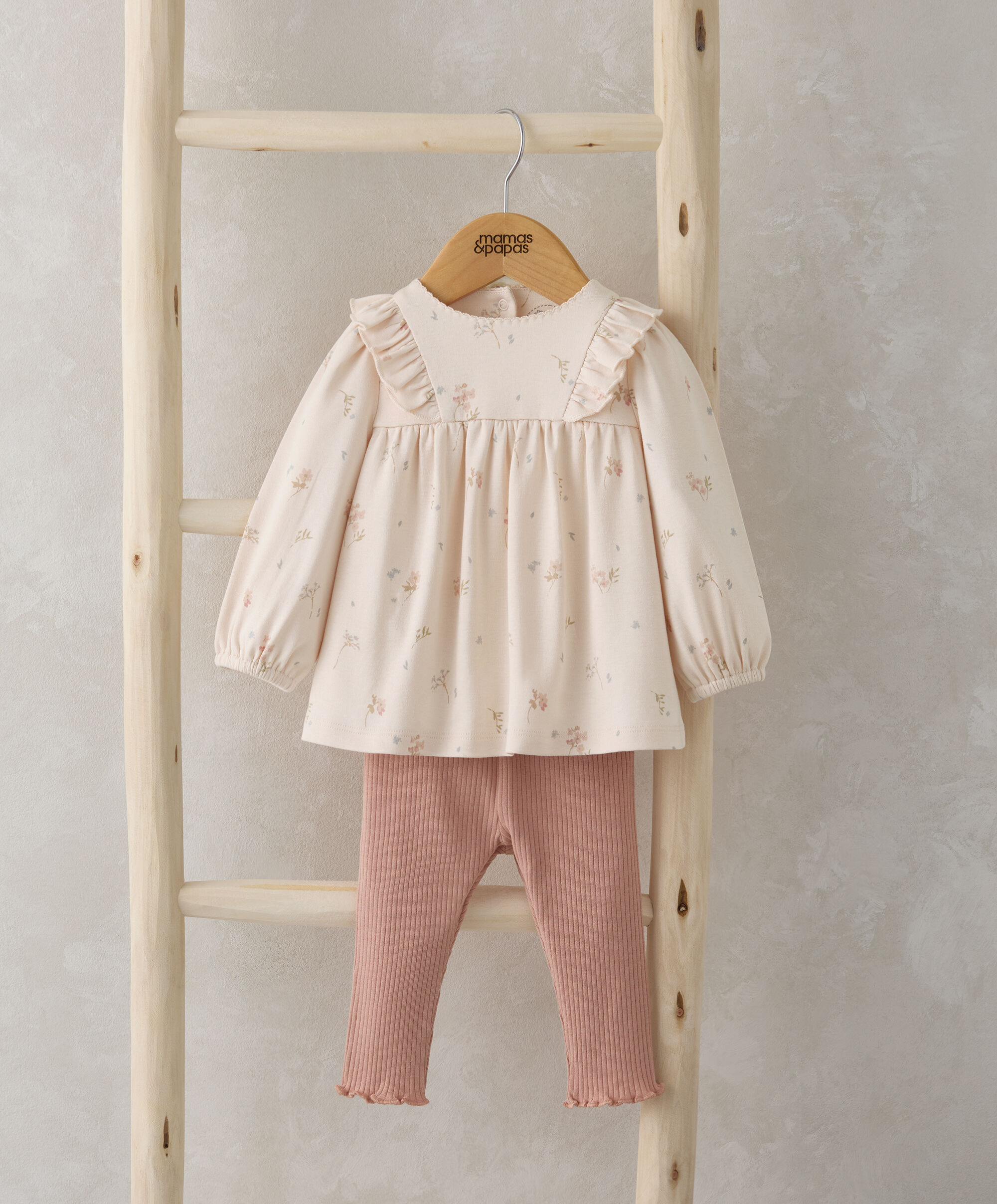 طقم بلوزة بأكمام طويلة ولغينغز - نقشة زهور image number 1