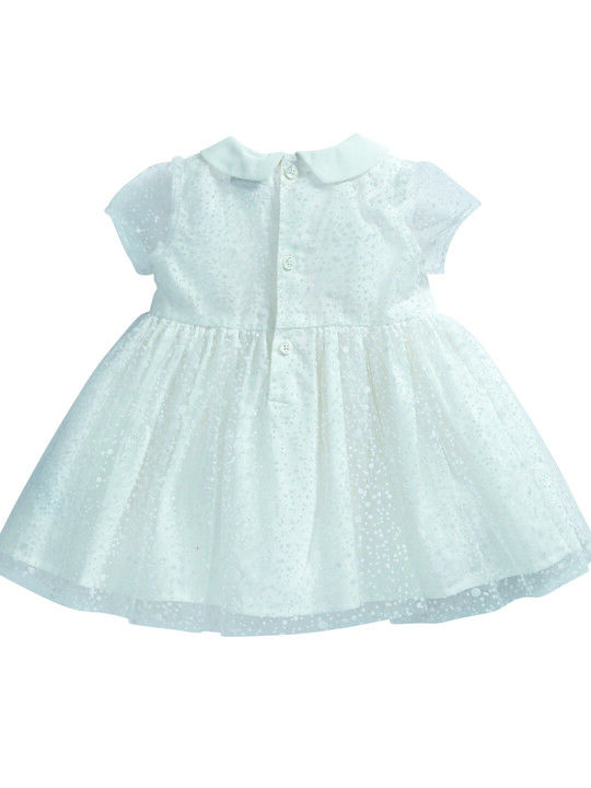 فستان ذو ياقة مصنوع من قماش منقط باللون الأبيض image number 6