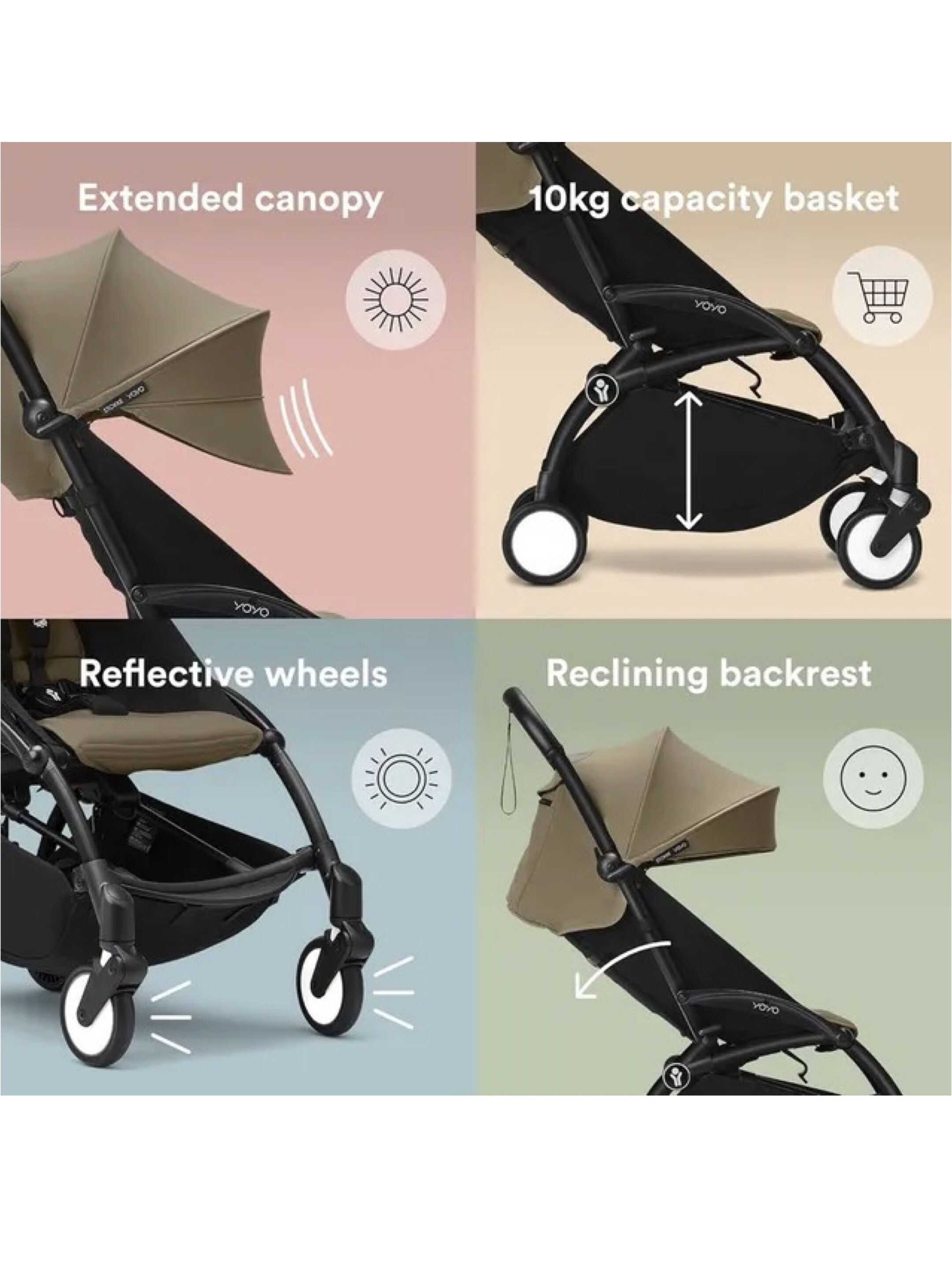 Stokke YOYO3 Full Stroller with Black Frame, 0+ Newborn and 6+ Color Pack - Toffee (3 pieces) image number 3