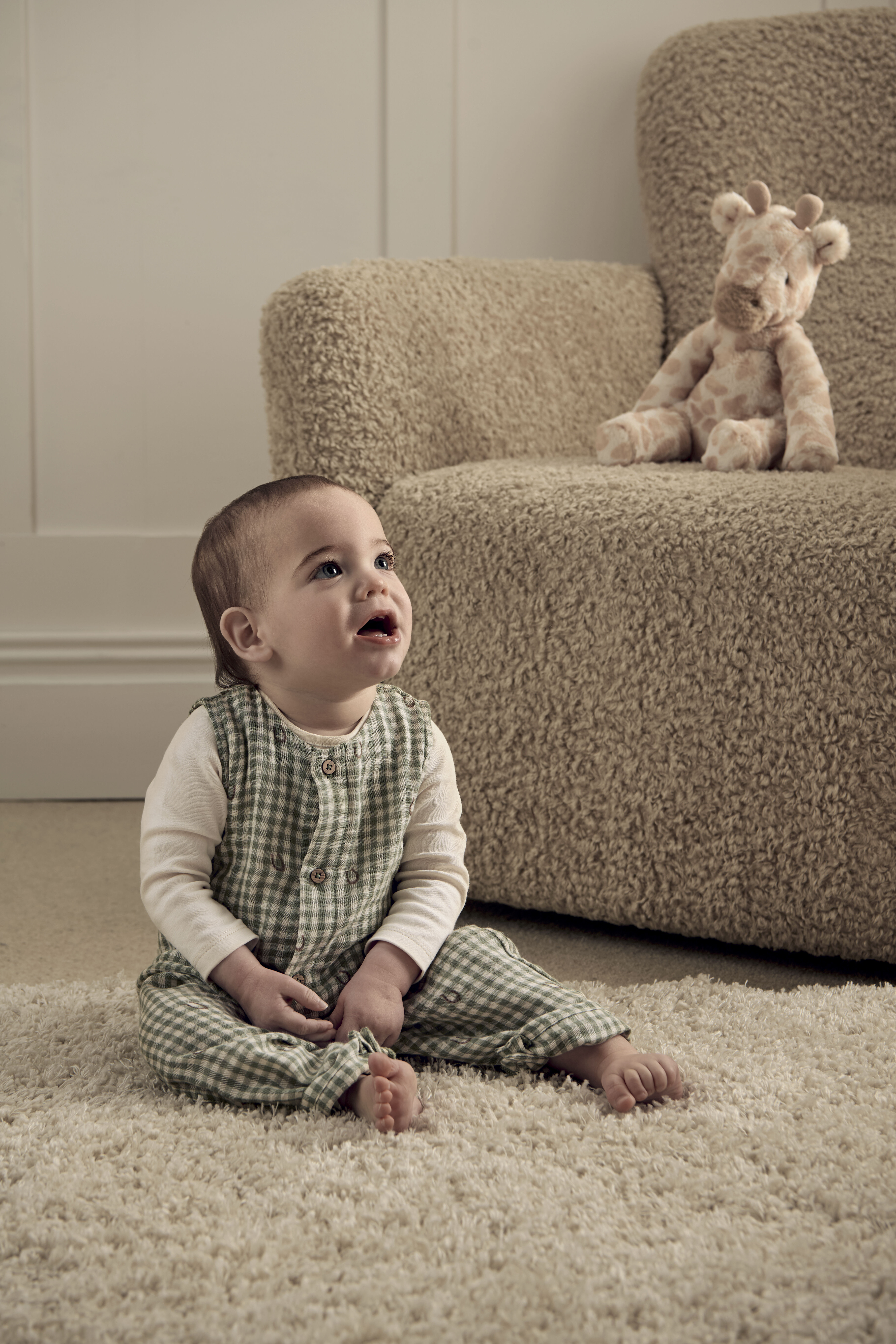 طقم أفرول بنقشة مربعات وبودي سوت، قطعتين