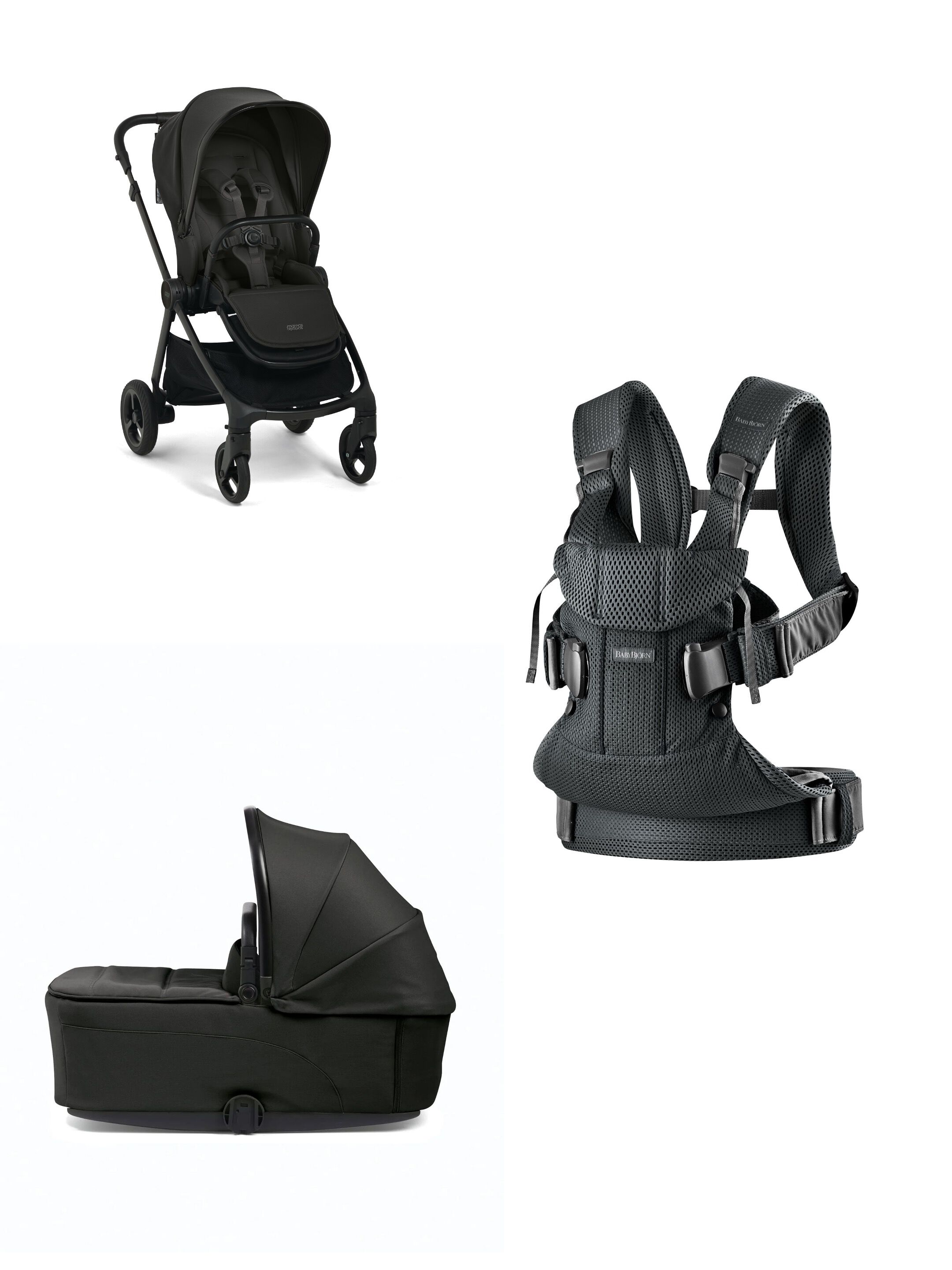 مجموعة عربة أطفال فاردو بلون أسود مع مهد محمول وحمالة أطفال وان أير بيبي بيورن، 3 قطع