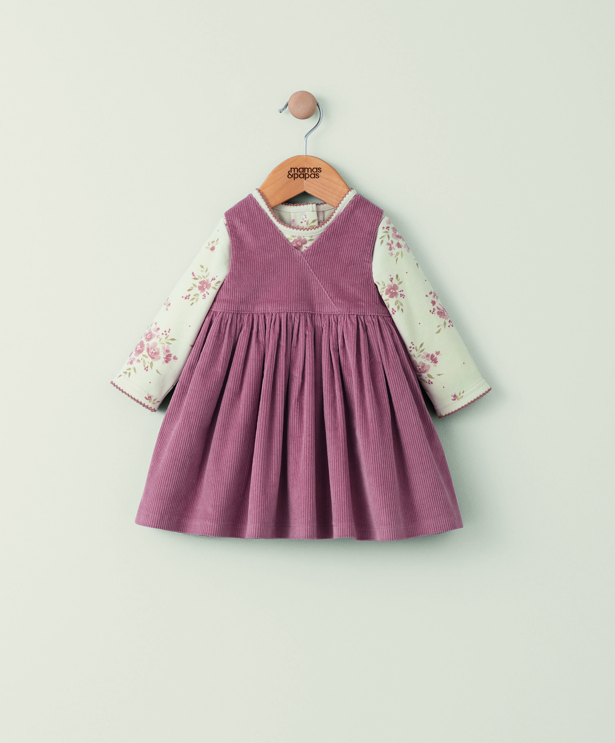 طقم لباس قطعة واحدة بنقشة زهور وفستان مضلع - قطعتان image number 1