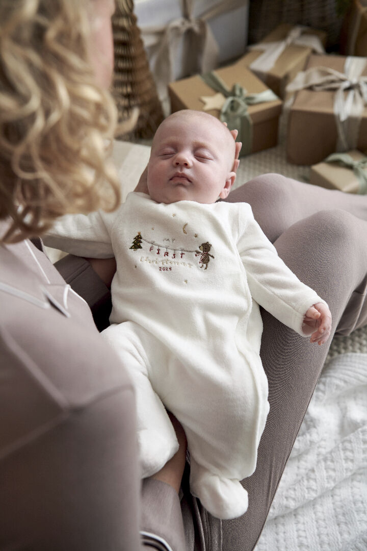 لباس قطعة واحدة بتطريز "ماي فيرست كريسماس" مخمل image number 1