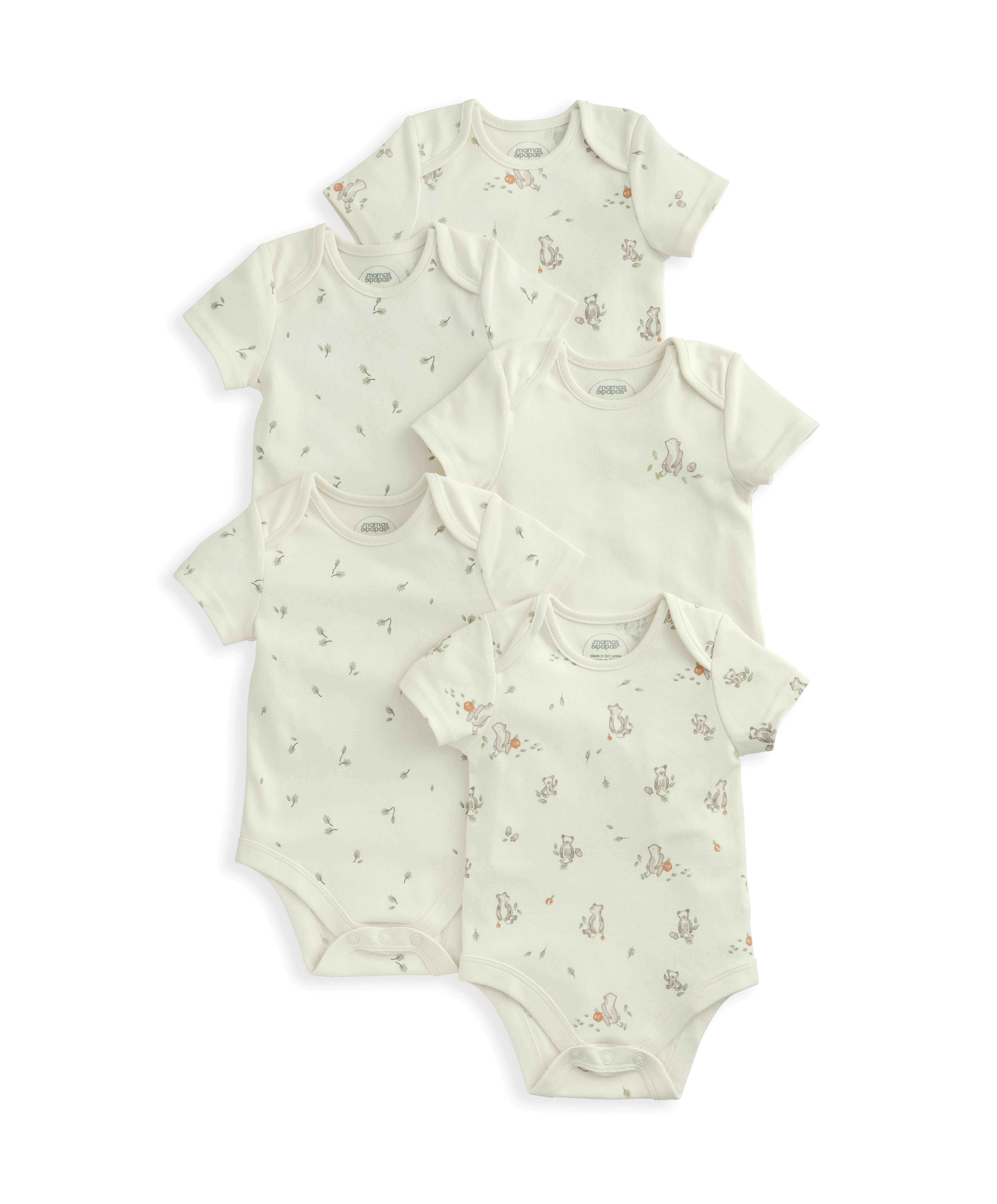 طقم لباس قطعة واحدة بأكمام قصيرة ونقشة دب - 5 قطع image number 2