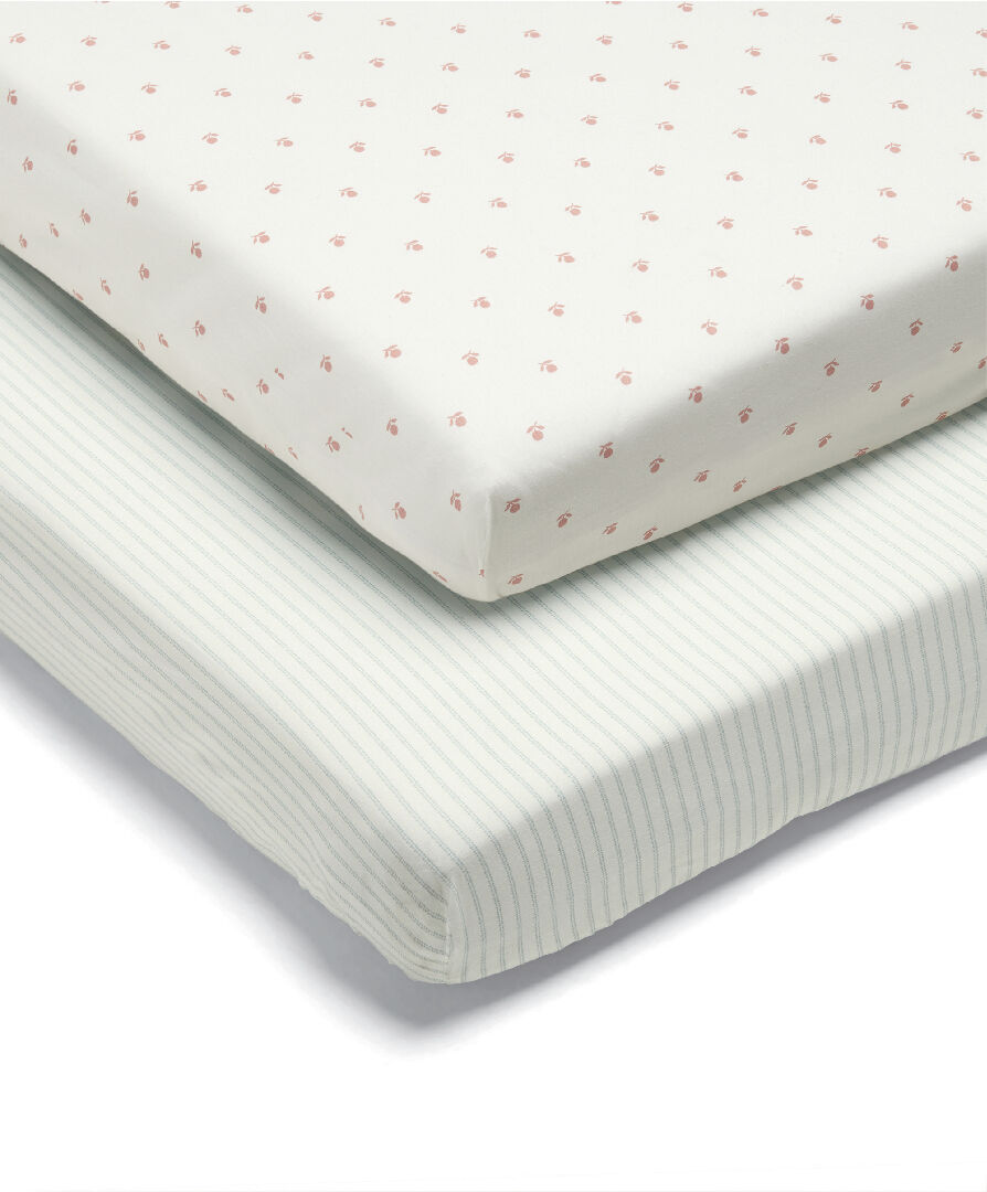 طقم شرشف بحواف مطاطية بنقشة خطوط - قطعتان image number 1