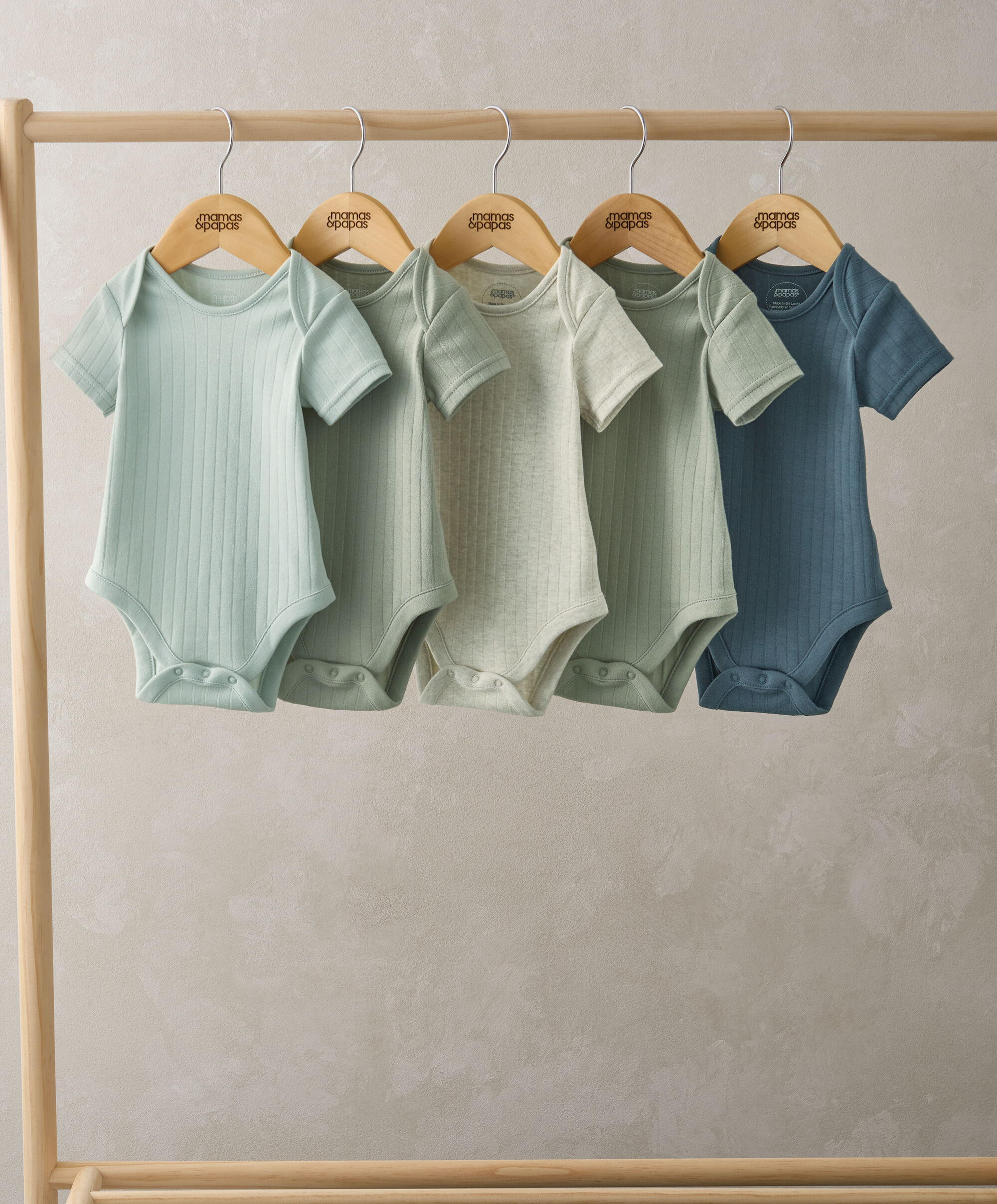 طقم ألبسة قطعة واحدة مضلعة بأكمام قصيرة بلون أزرق - 5 قطع image number 1