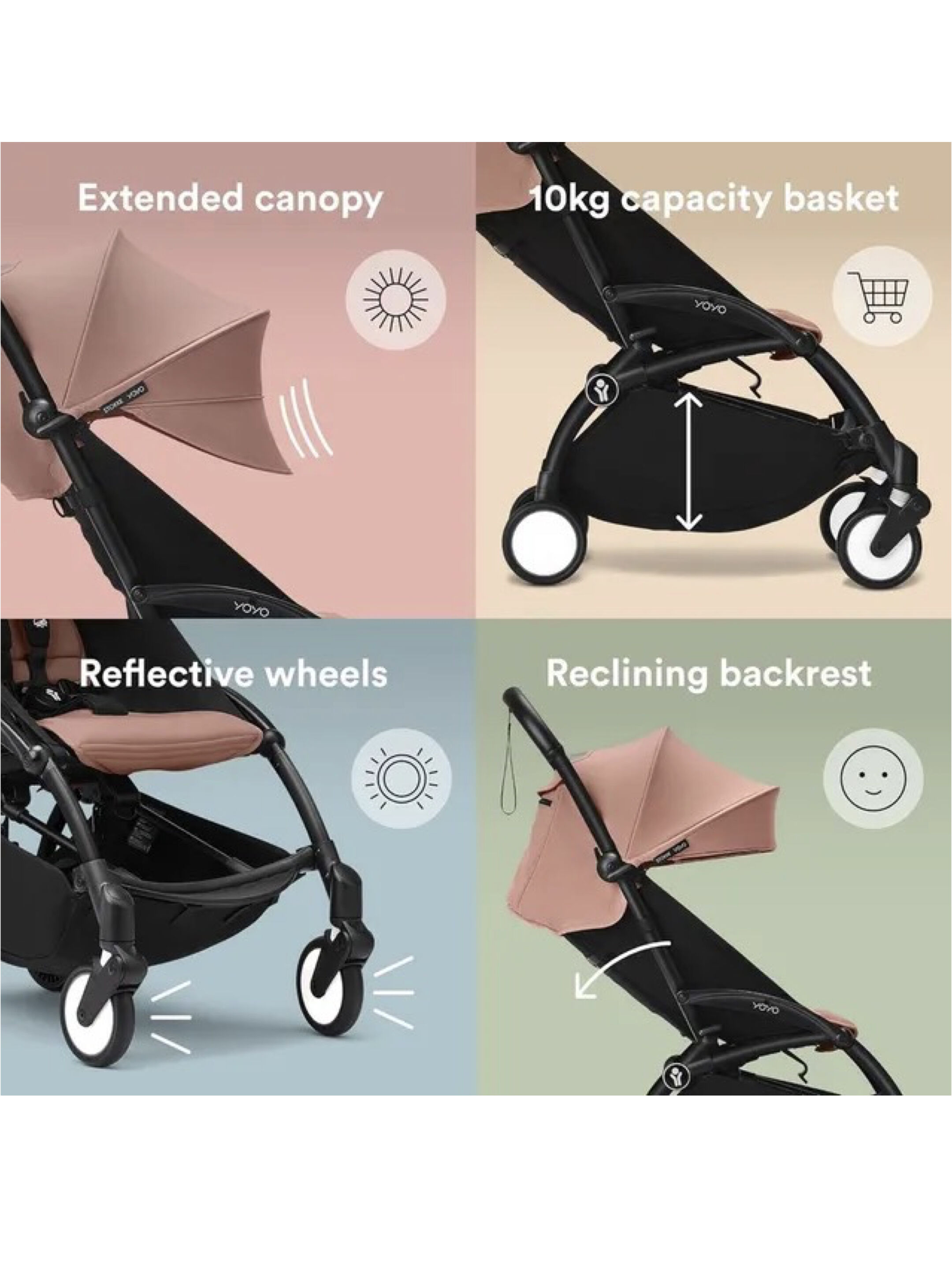Stokke YOYO3 Full Stroller with Black Frame, 0+ Newborn and 6+ Color Pack - Ginger (3 pieces) image number 3