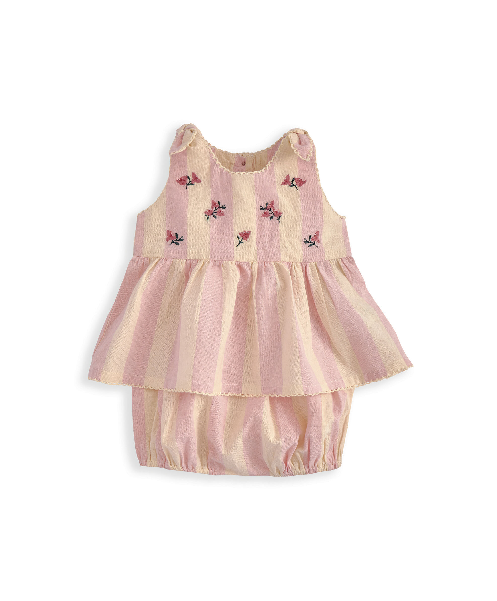 طقم بلوزة مخططة مطرزة وسروال داخلي، قطعتين image number 2