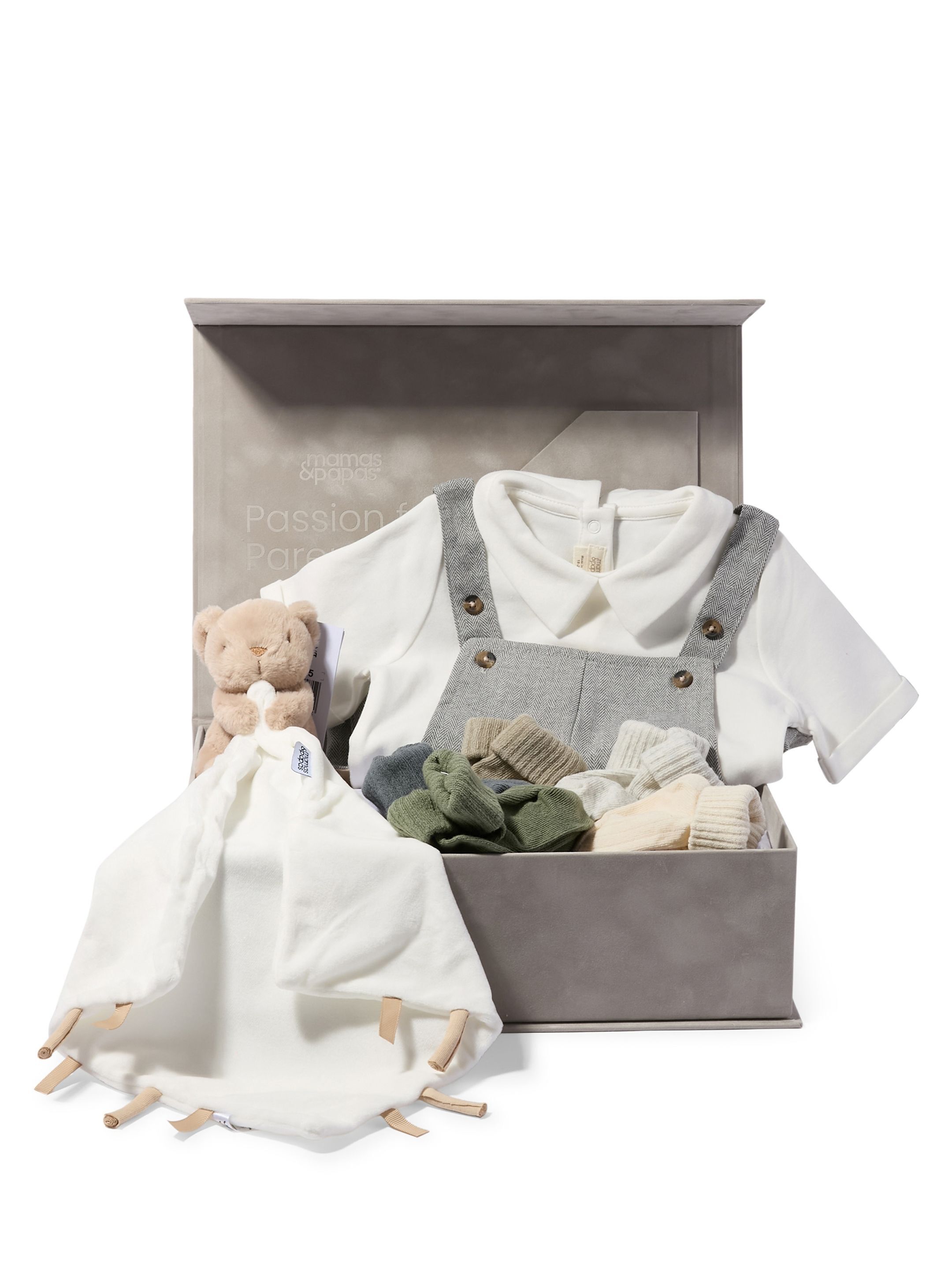 Bodysuit & Dungaree Baby Gift Set with Socks & Bear Comforter