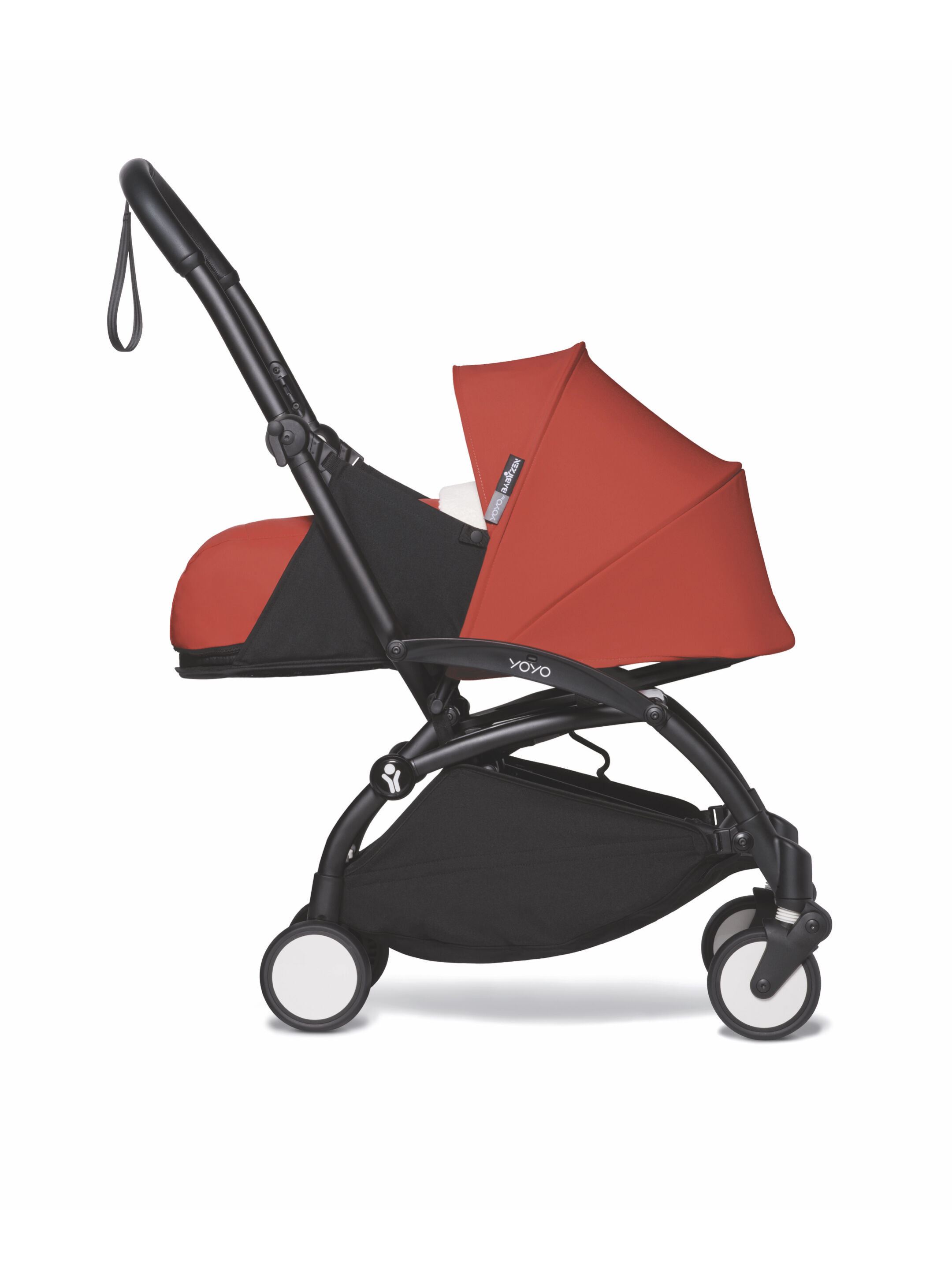 عربة أطفال بيبي زن يويو بهيكل أسود ومجموعة مقعد عربة للأطفال حديثي الولادة أحمر image number 2