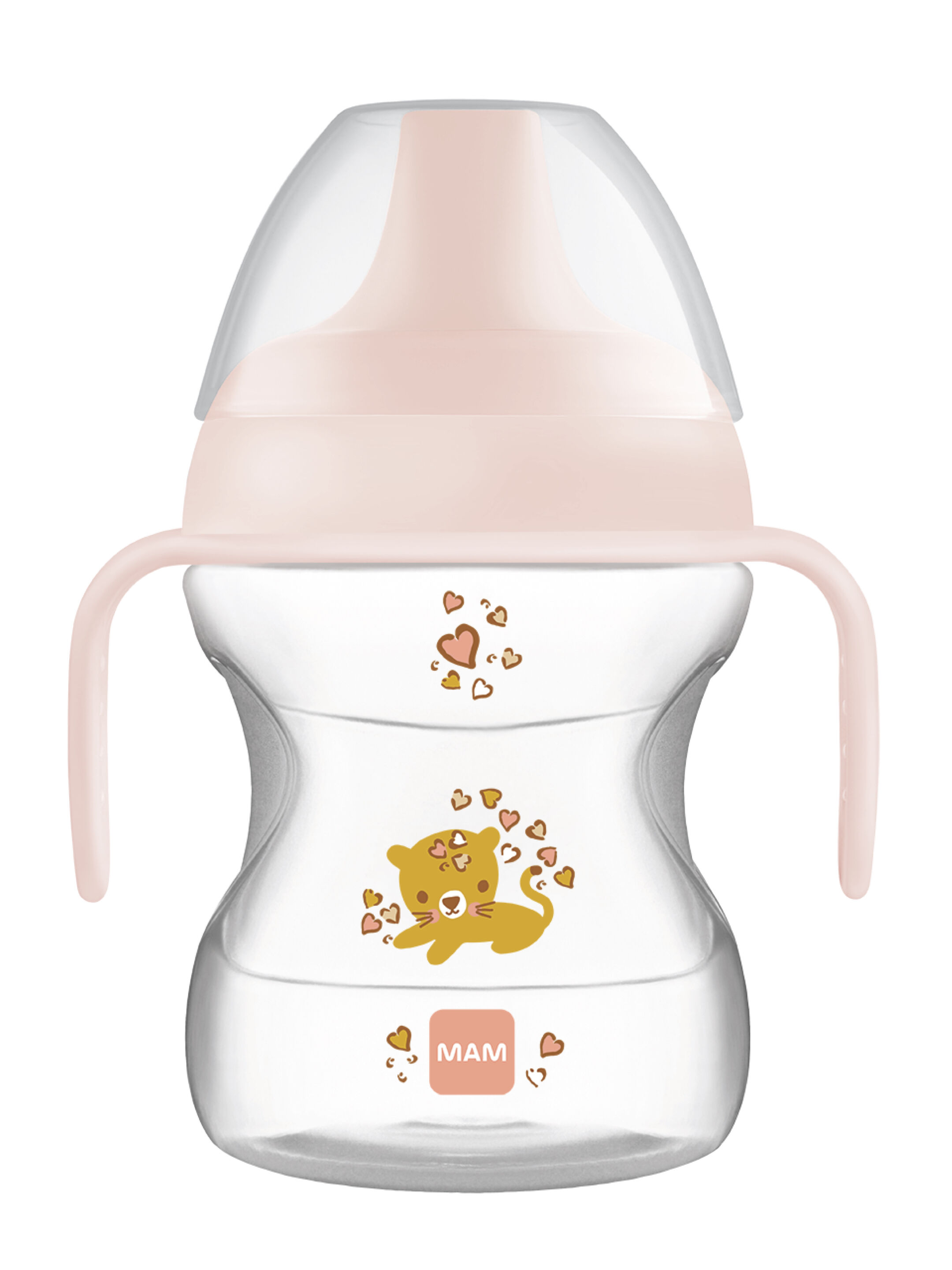 كوب مام بيبي لتعليم الشرب للأطفال سيليكون - 6 أشهر فما فوق | بطبعة حيوانات برية، وردي - 190 مل - عبوة من قطعة واحدة