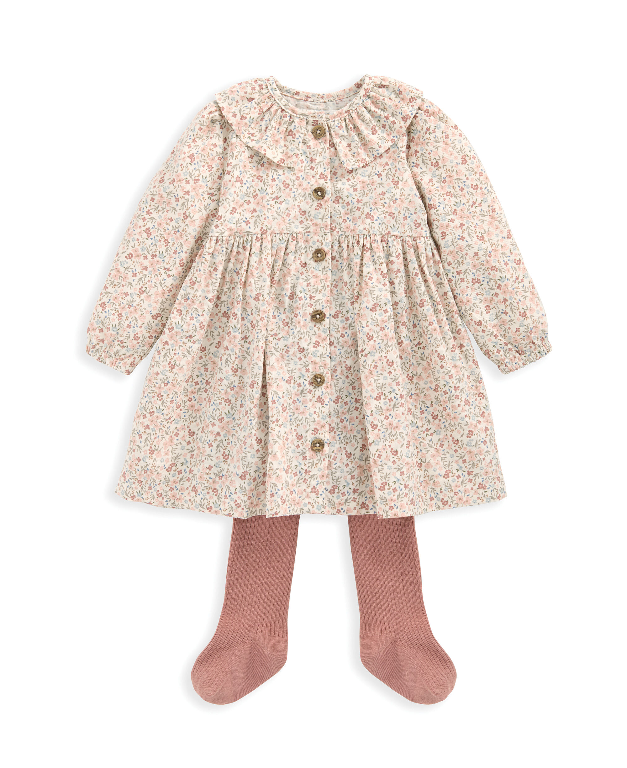 طقم فستان بنقشة زهور وكولون قطن مخملي مضلع image number 4