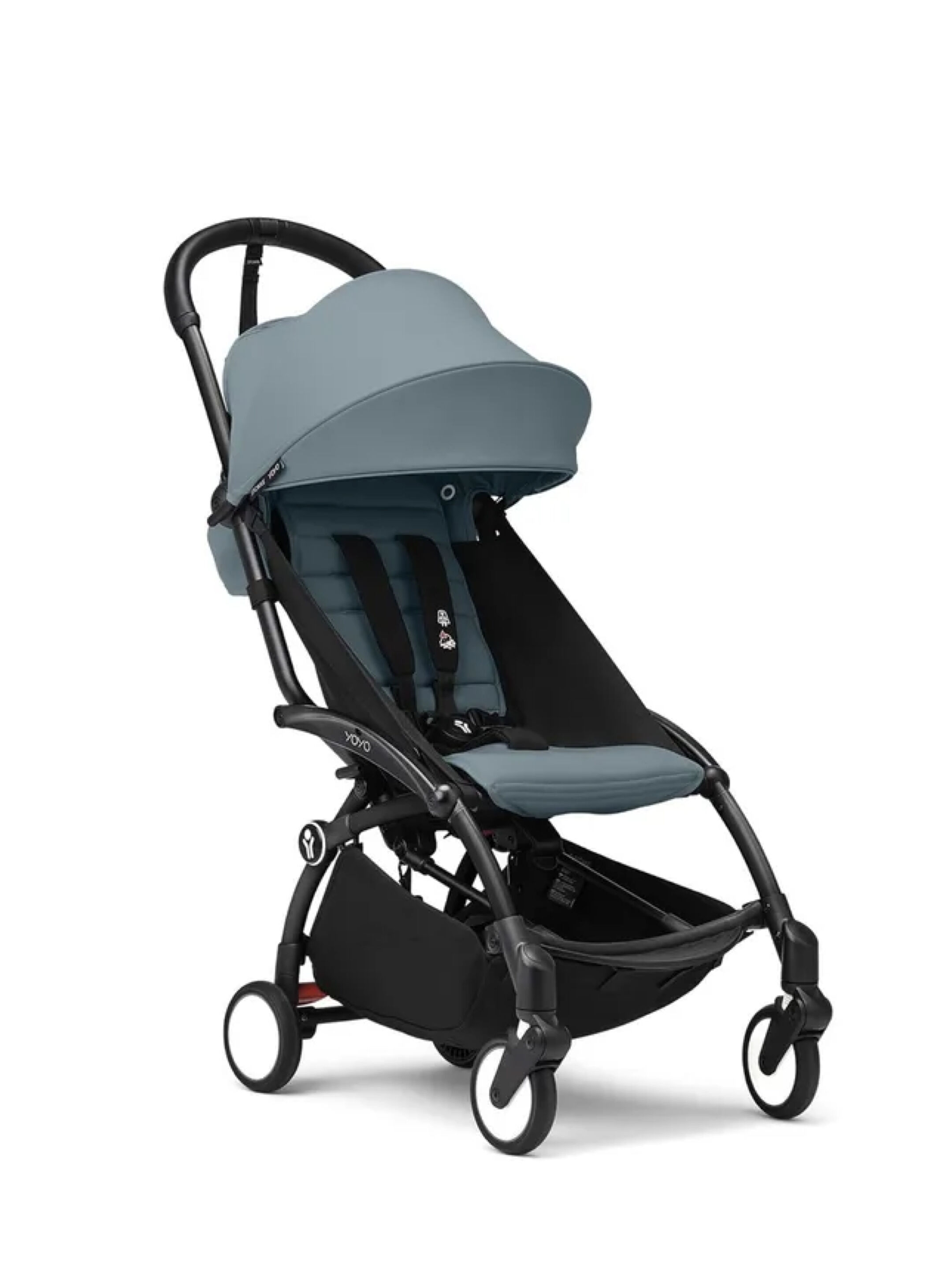 مجموعة هيكل أسود لعربة أطفال ستوك يويو3 مع مجموعة مقعد للأطفال لعمر 6 شهور فأكثر بلون أزرق (قطعتين)