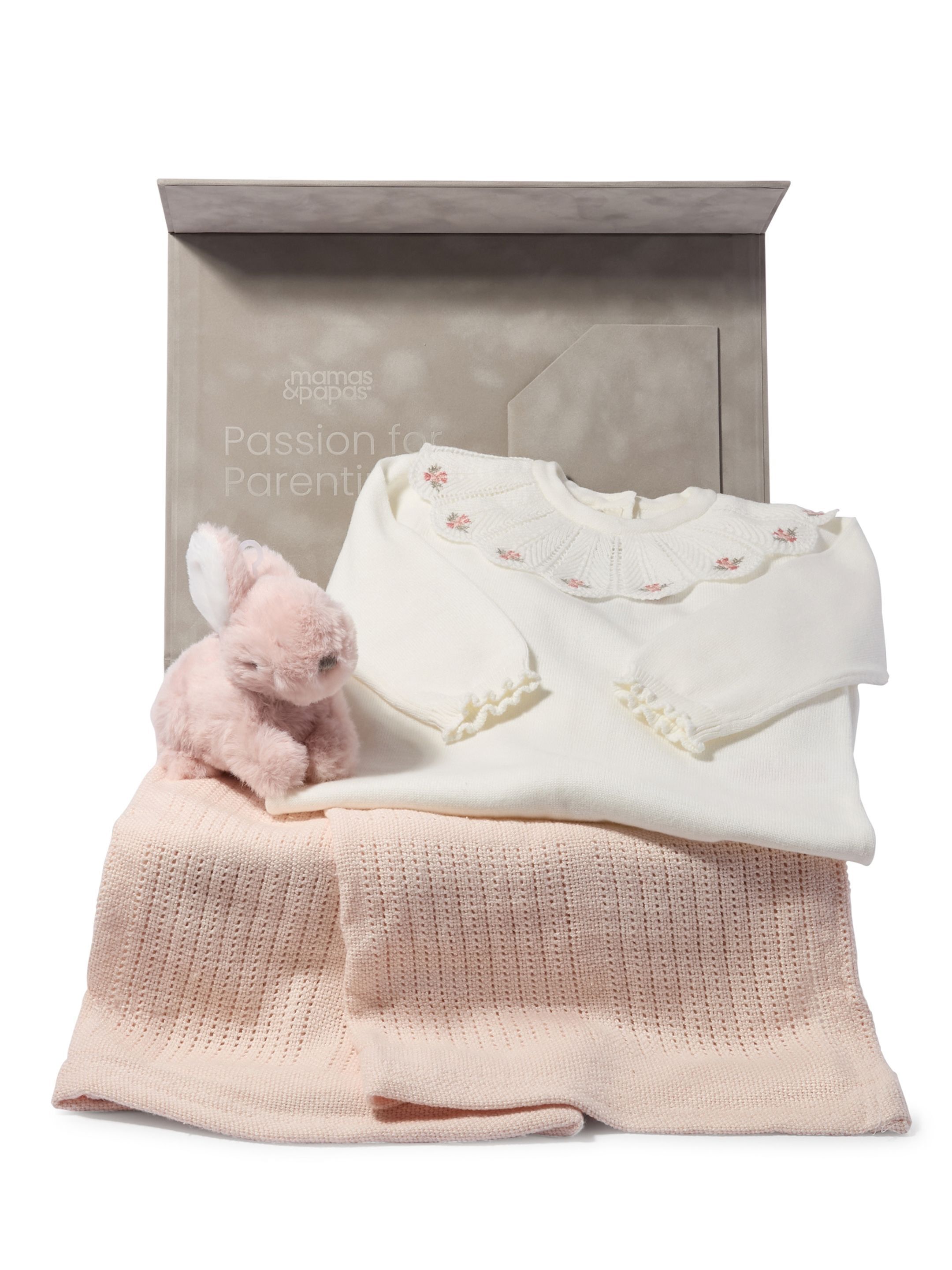Knitted Collar Romper Baby Gift Set with Pink Blanket & Bunny