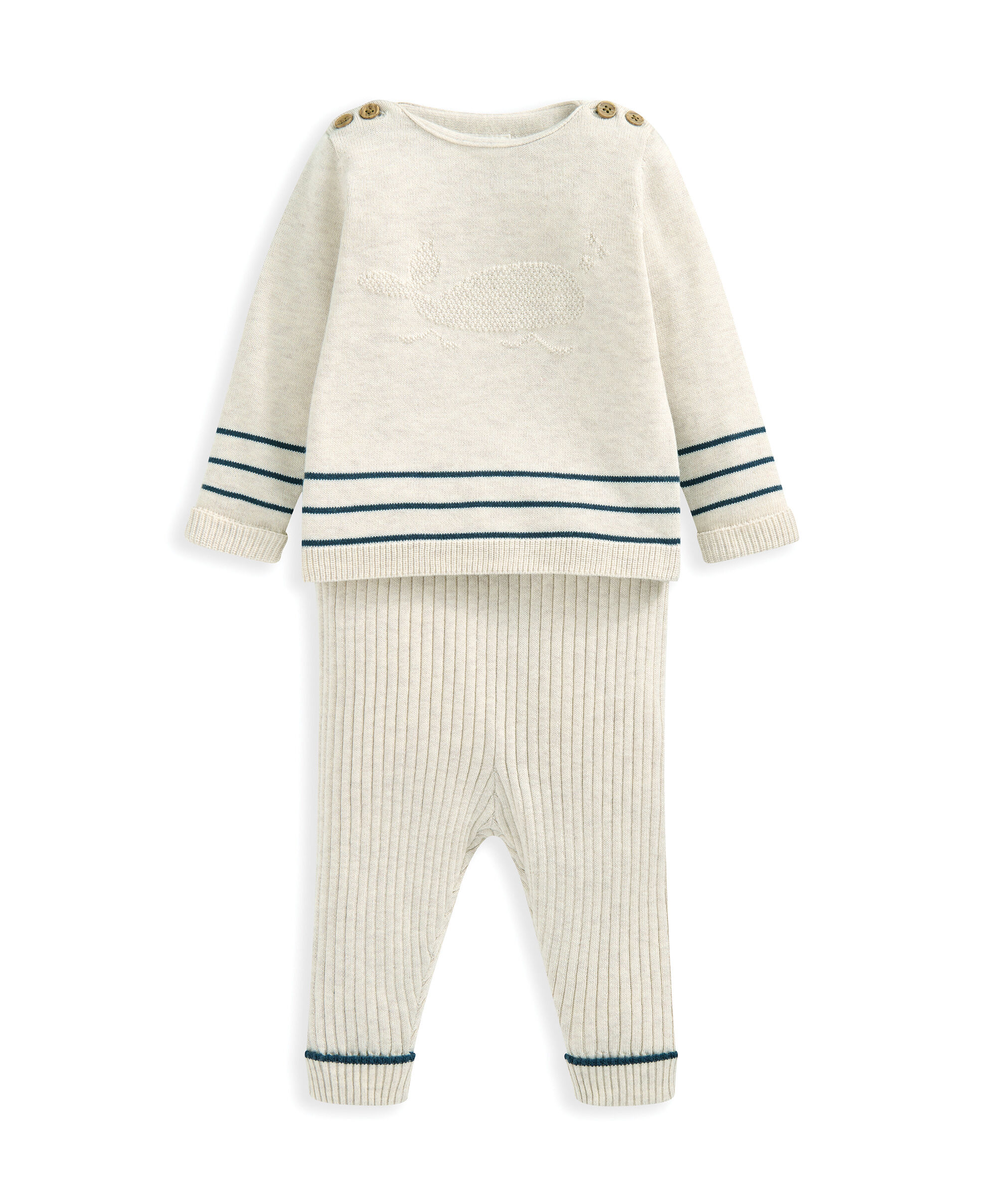 طقم سترة بطبعة حوت وبنطال - بيج image number 4