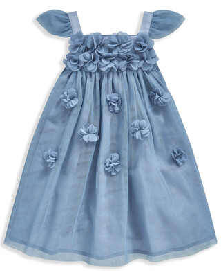 فستان مزين بزهور - أزرق