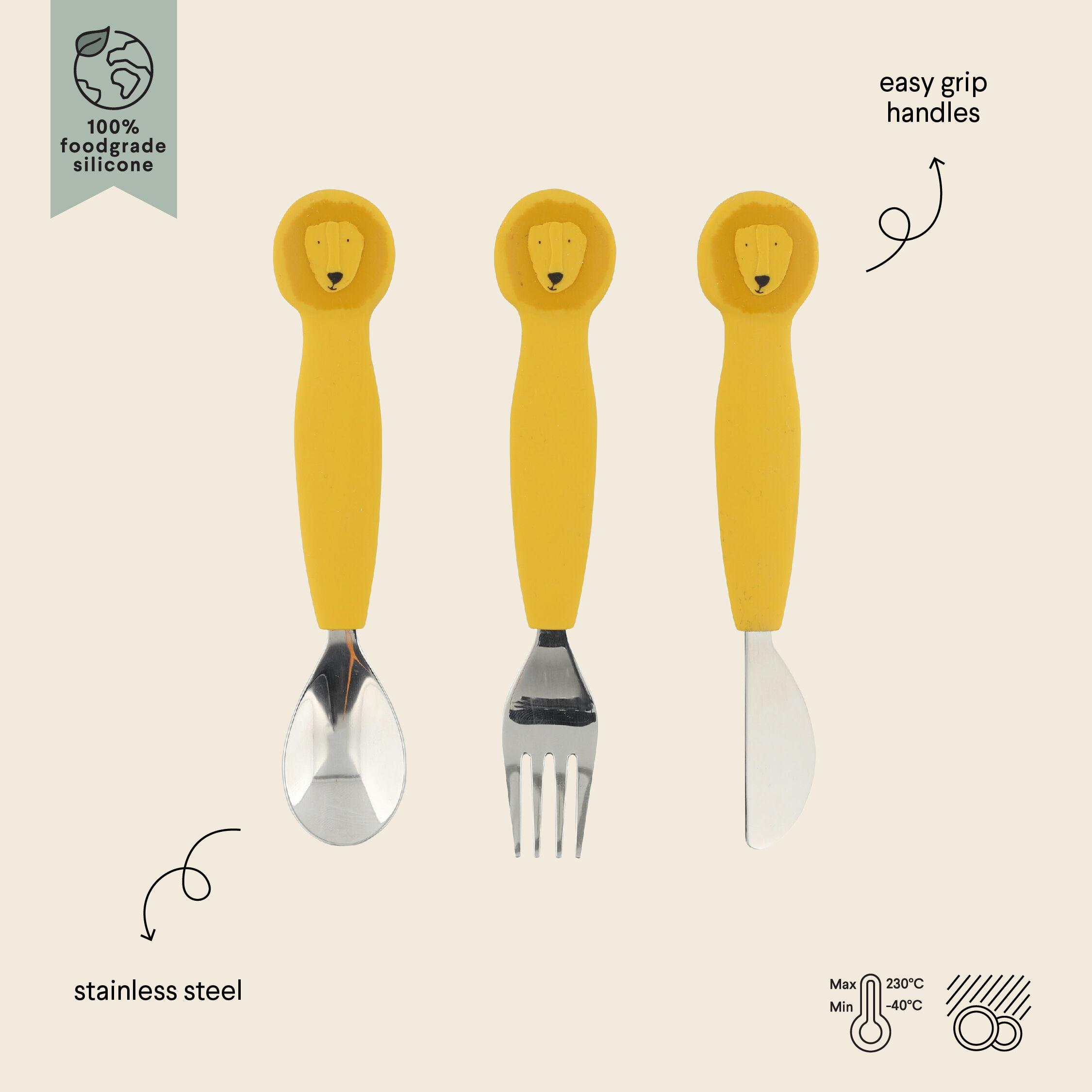 Trixie Stainless Steel Cutlery Set With Silicone Handle - Mr. Lion