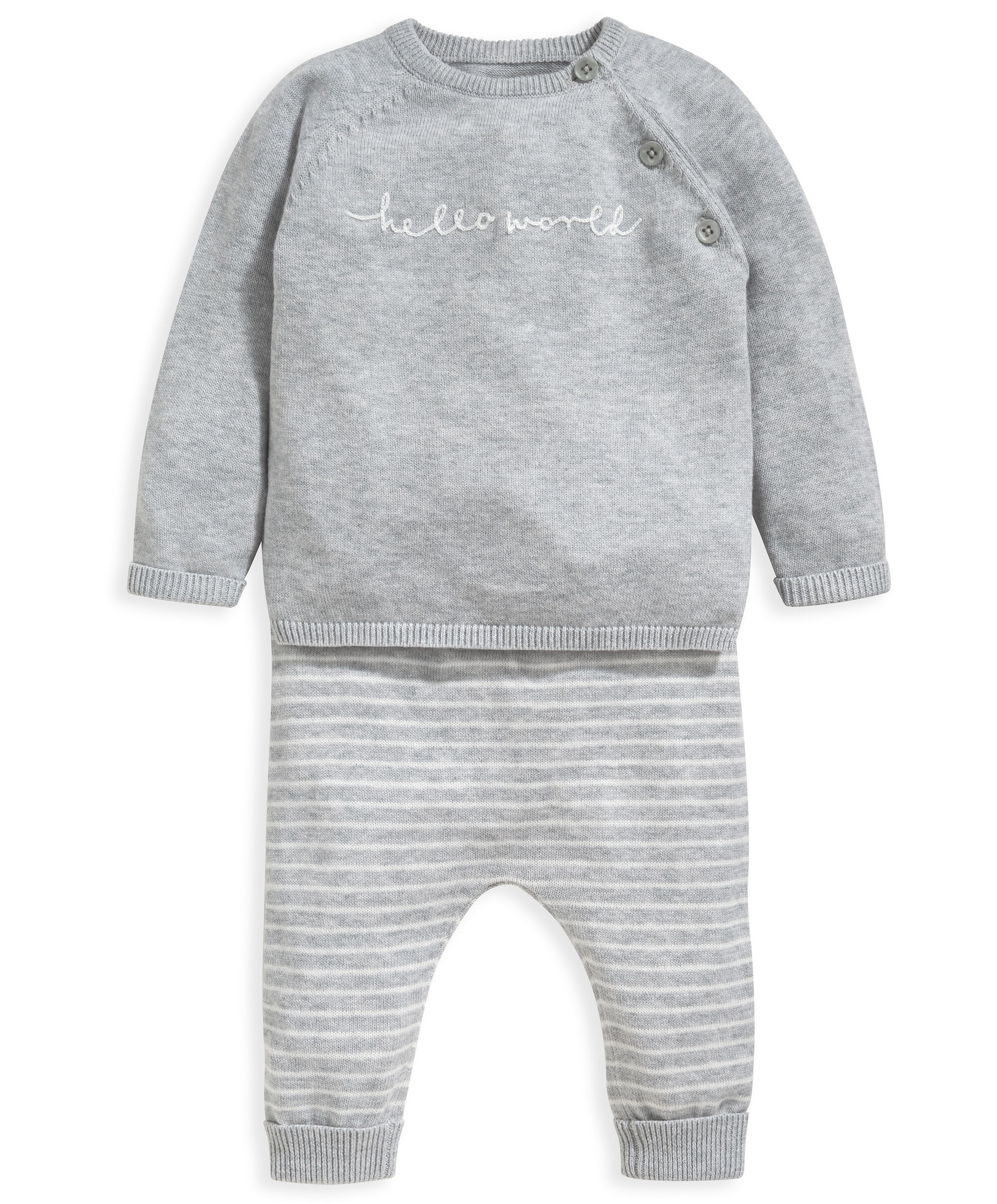 طقم بلوزة بعبارة Hello Worldوبنطال منسوج - قطعتان image number 1