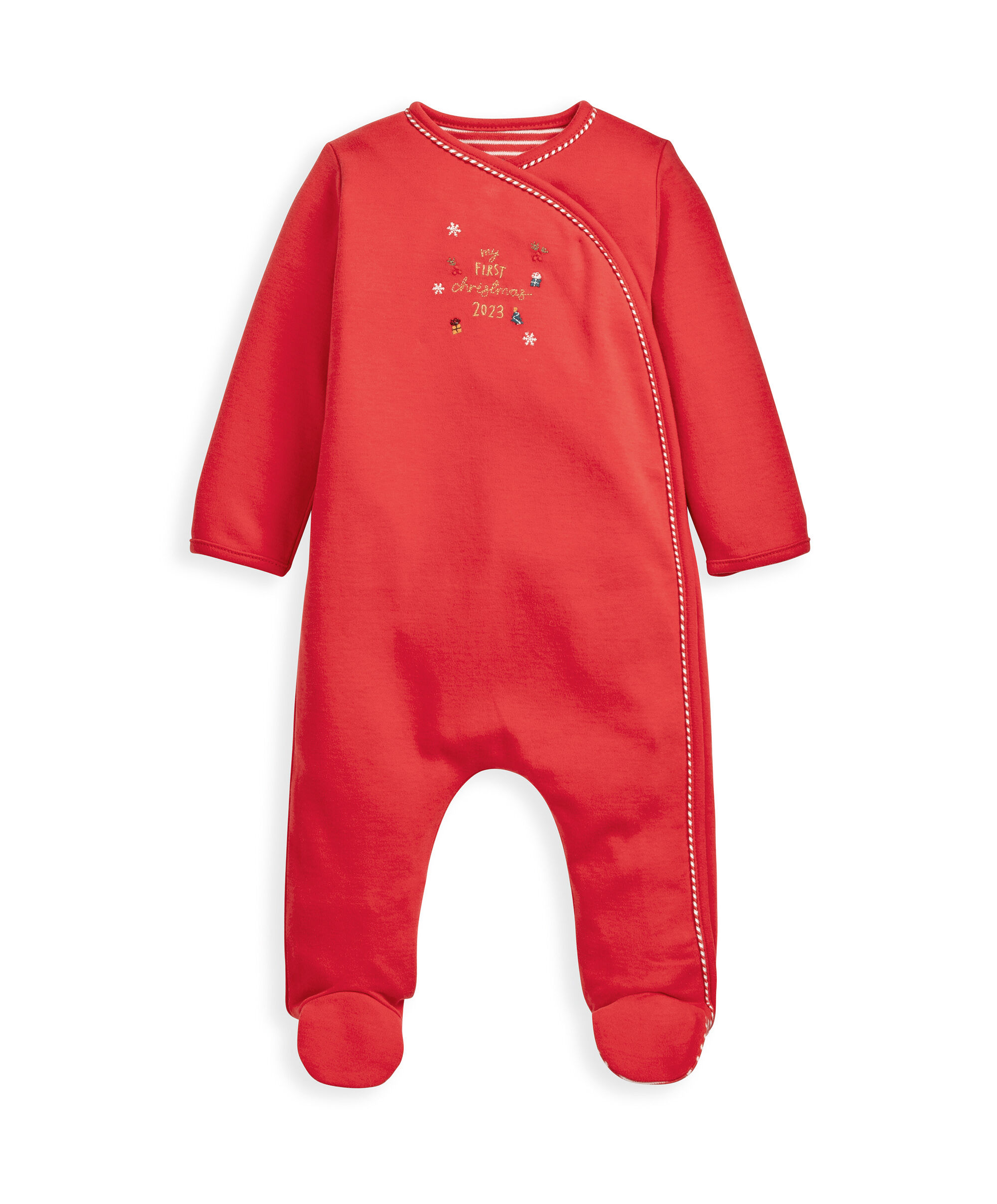 لباس الكل في واحد بعبارة My First Christmas - أحمر image number 2