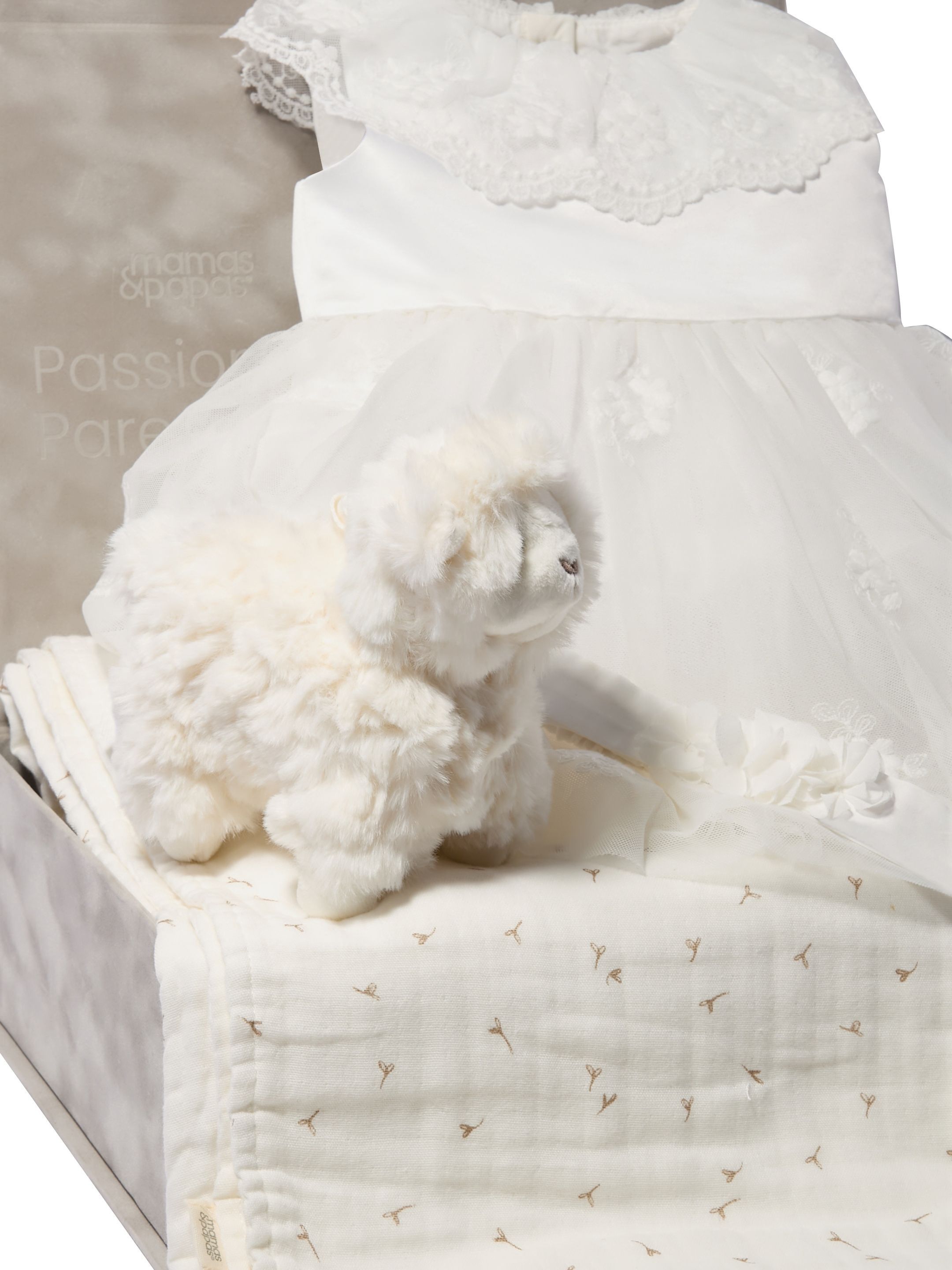 Mesh Flower Girl Dress Baby Gift Set with Muslin Blanket, Headband & Lamb Chime image number 2