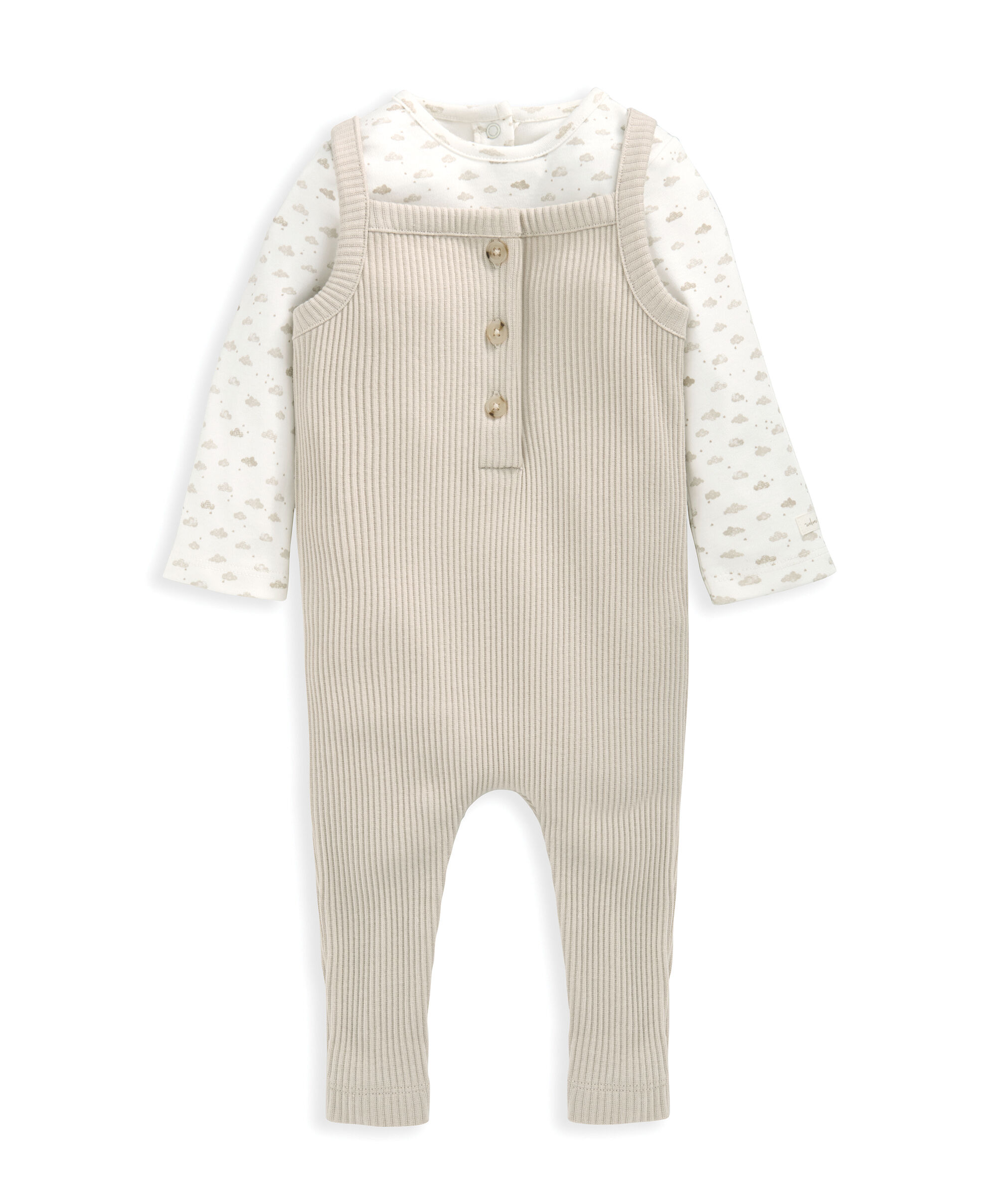 طقم دنغري مضلع ولباس قطعة واحدة - بيج image number 4