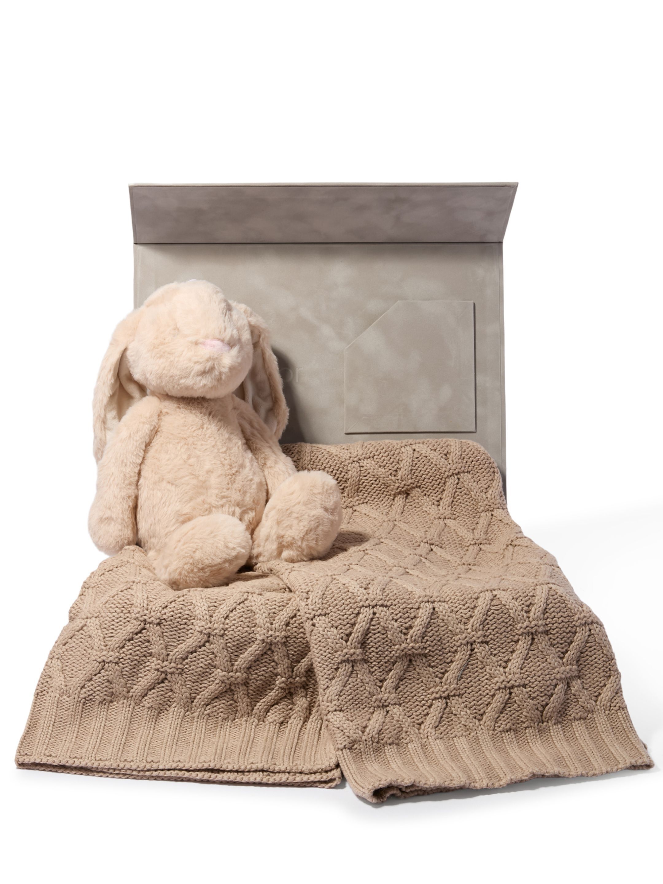 Cosy Gift Set - Seedling Knitted Blanket with Tan Bunny Soft Toy