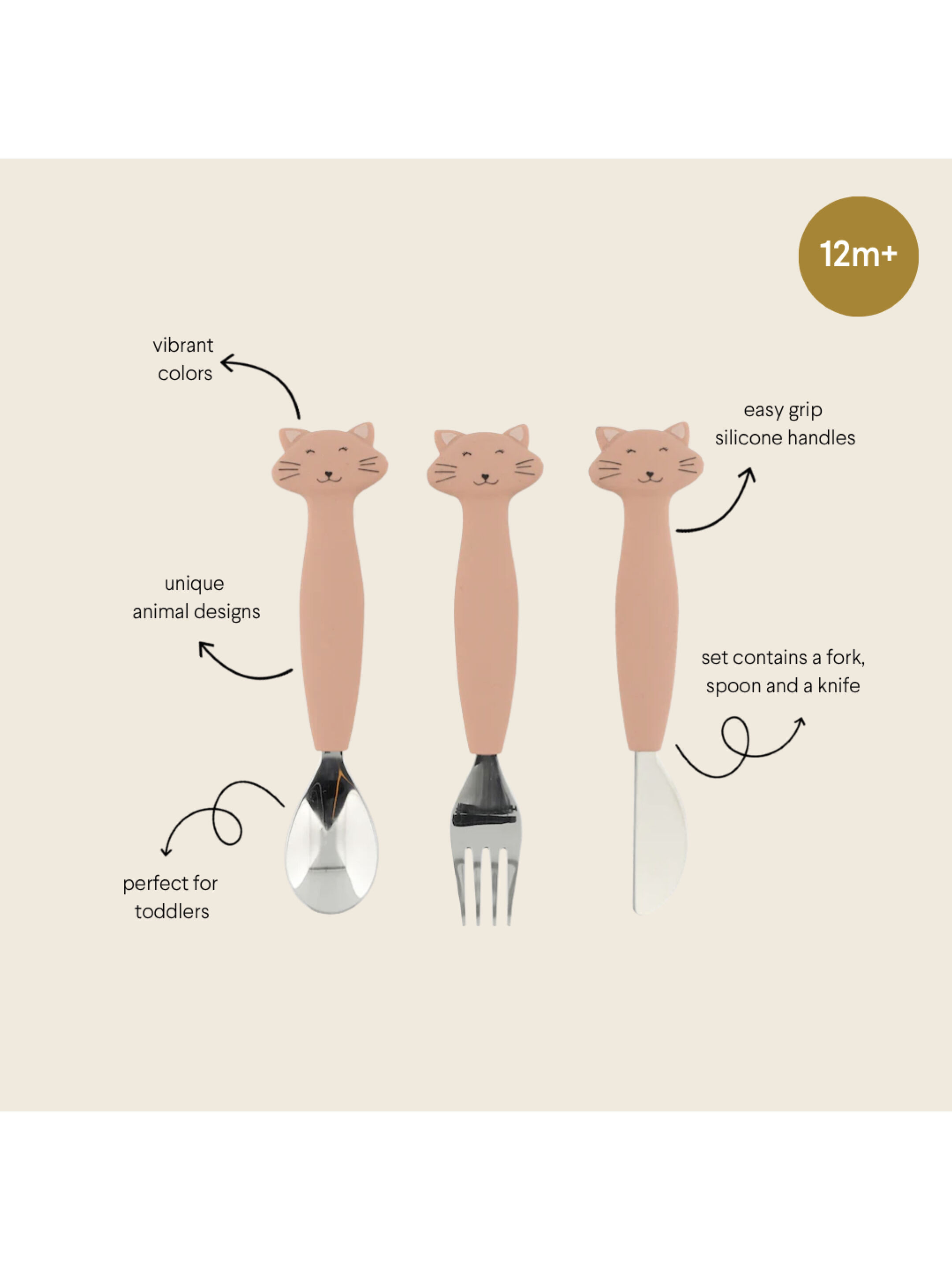 Trixie Stainless Steel Cutlery Set With Silicone Handle - Mrs. Cat
