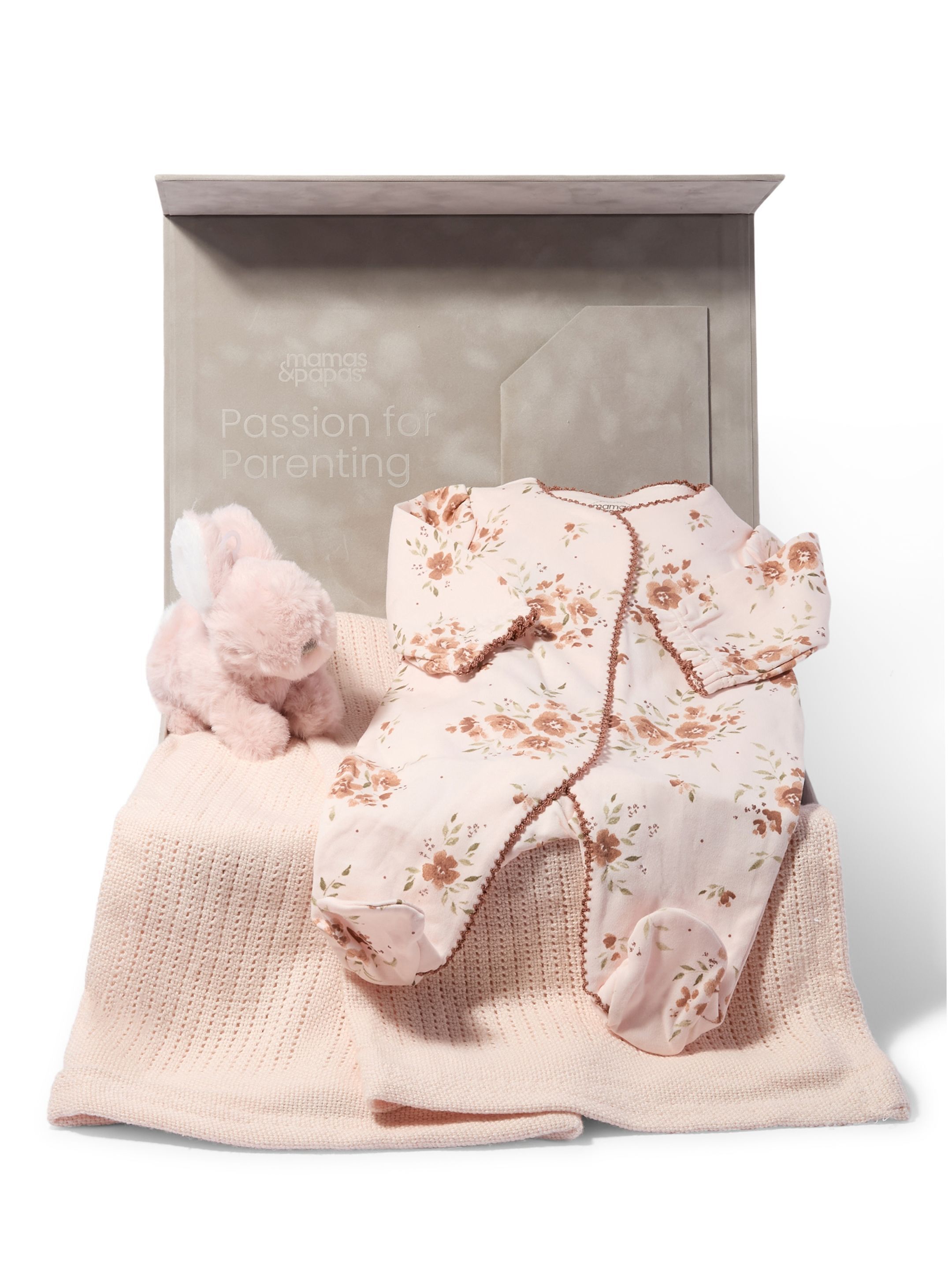 Floral Print All-in-One Baby Gift Set with Pink Blanket & Bunny