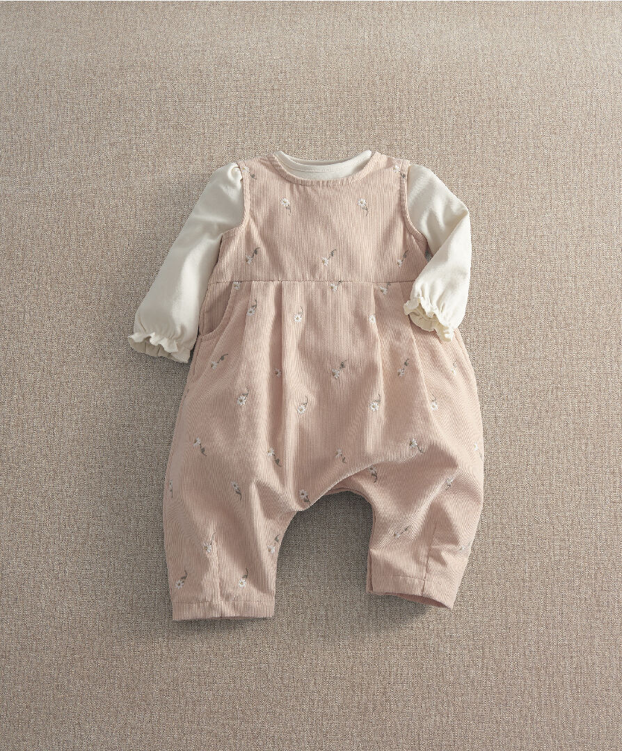 2pc Cord Embroidered Romper Set image number 1