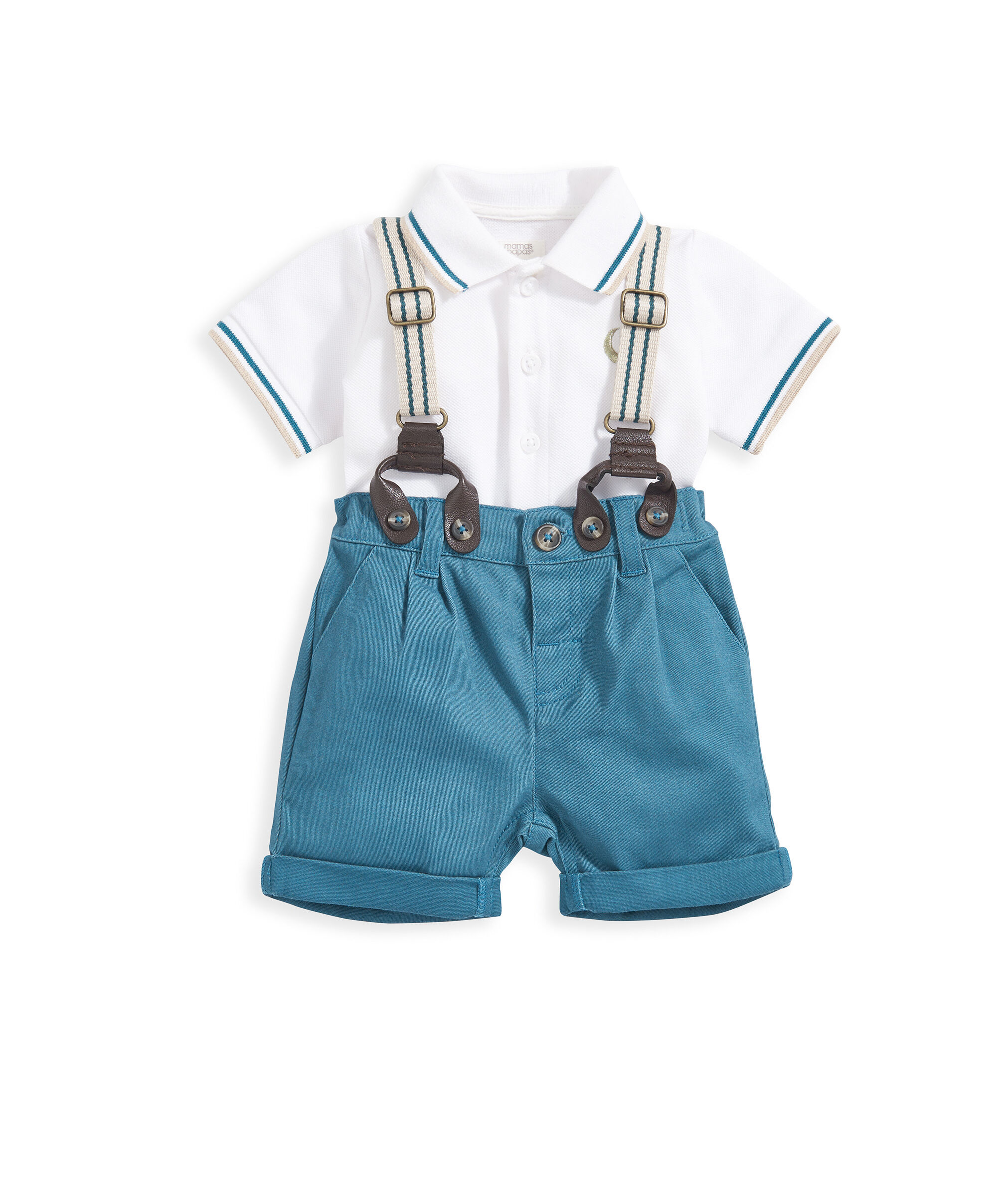 طقم شورت وحمالات أزرق - 3 قطع image number 2