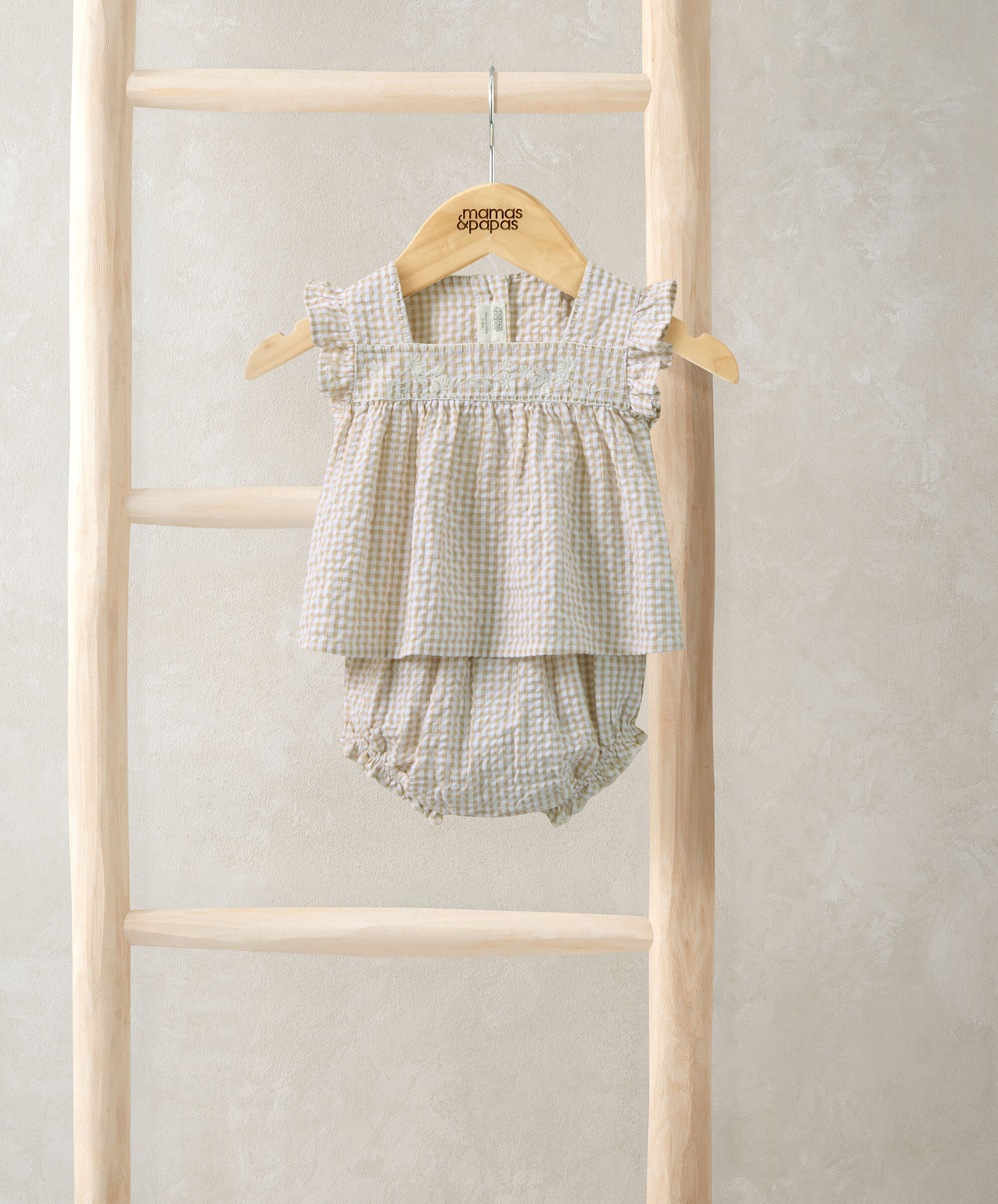 طقم بلوزة بلون وردي ونقشة مربعات مع سروال تحتي، قطعتين