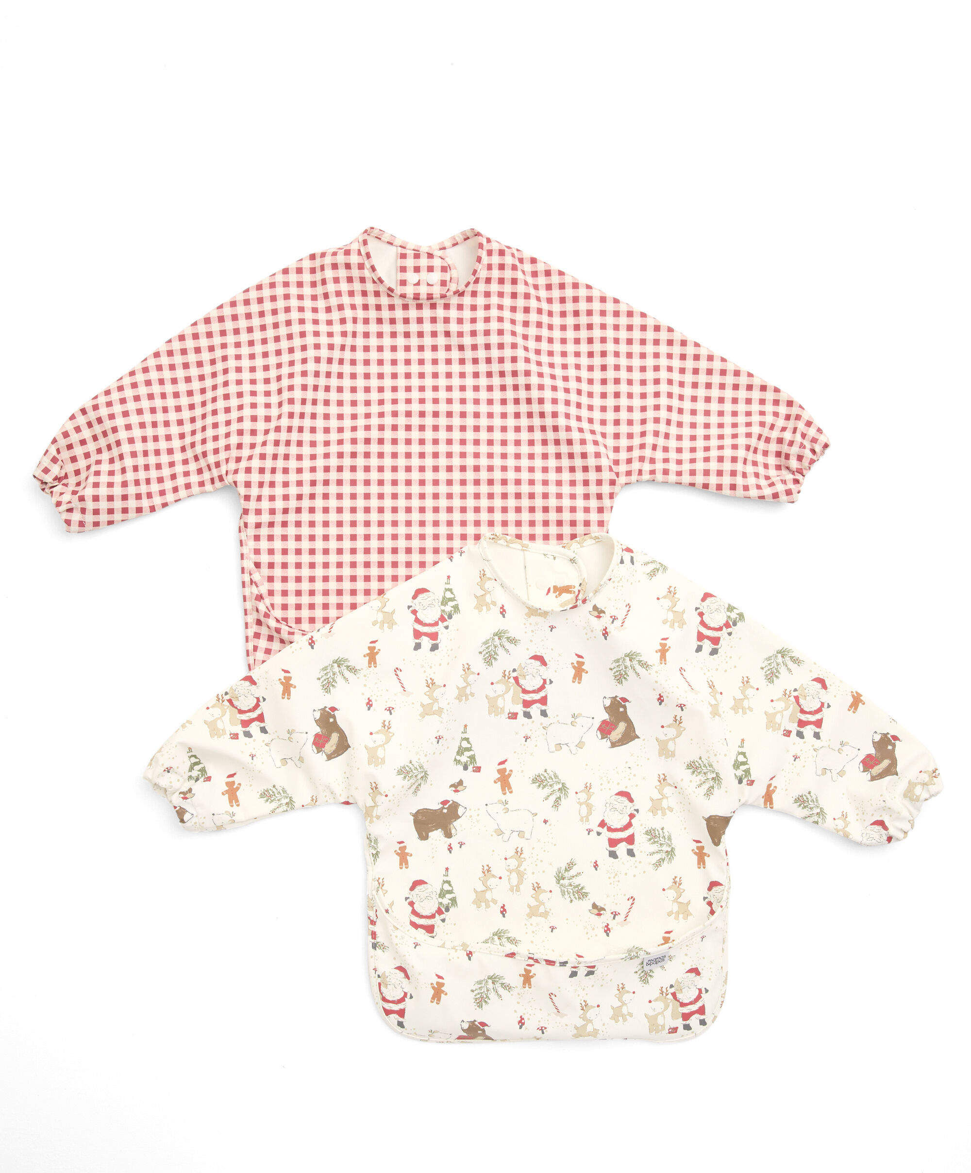 طقم مريلات بأكمام طويلة ونقشة سانتا والأصدقاء، قطعتين بإصدار للكريسماس