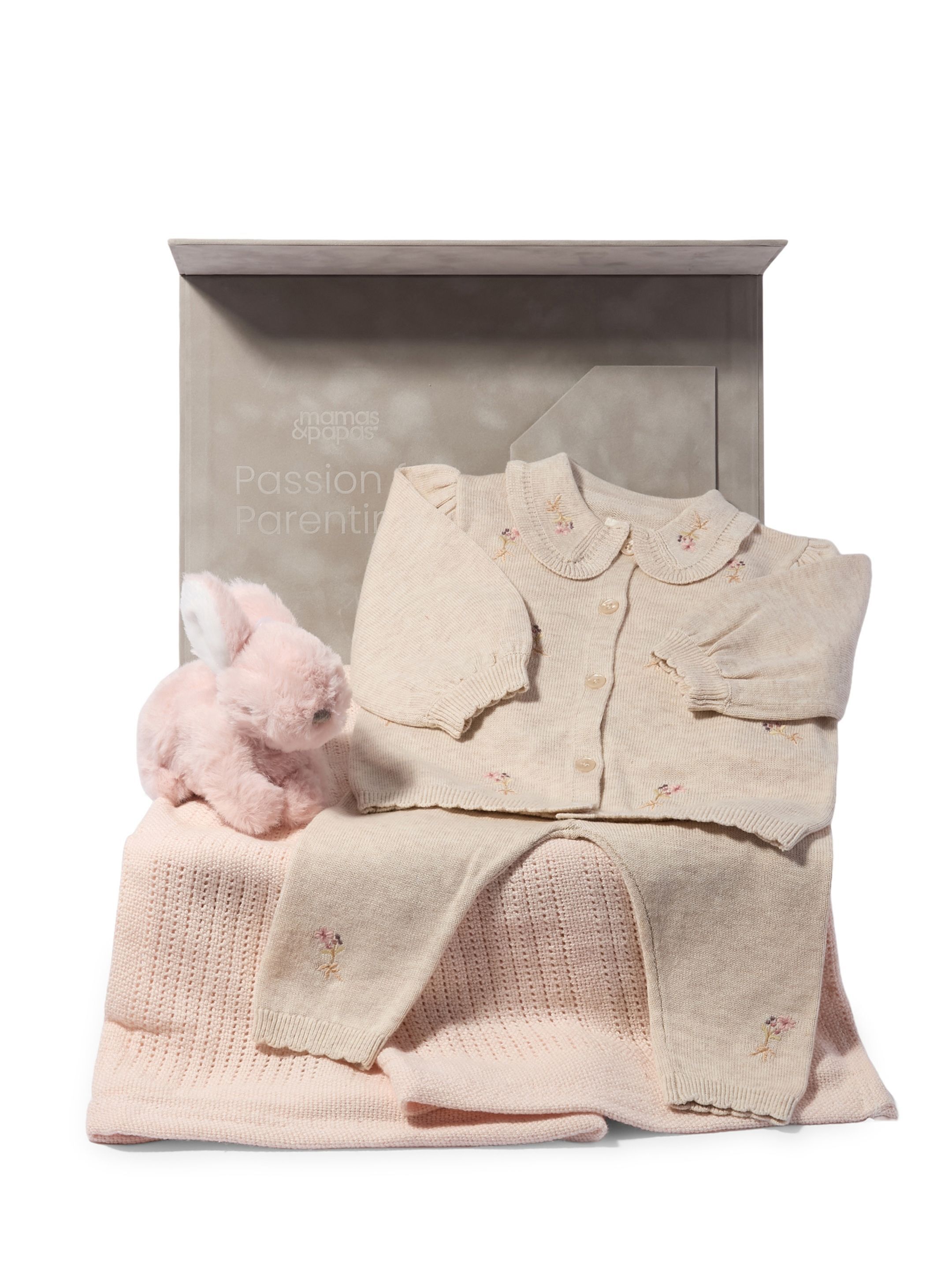 Embroidered Knit Set Baby Gift Set with Pink Blanket & Bunny