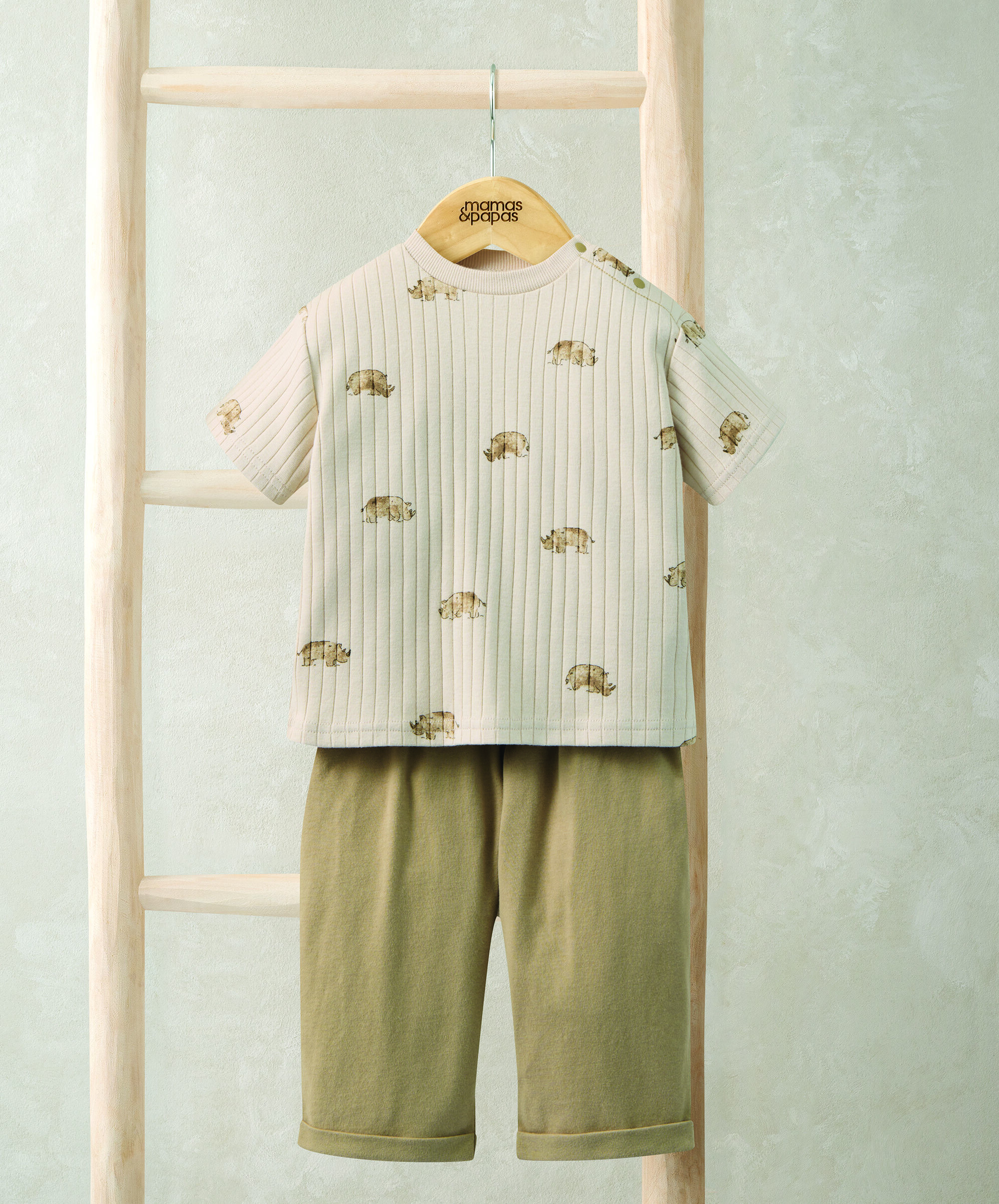 طقم تيشيرت مضلع بنقشة وحيد القرن وبنطال، قطعتين