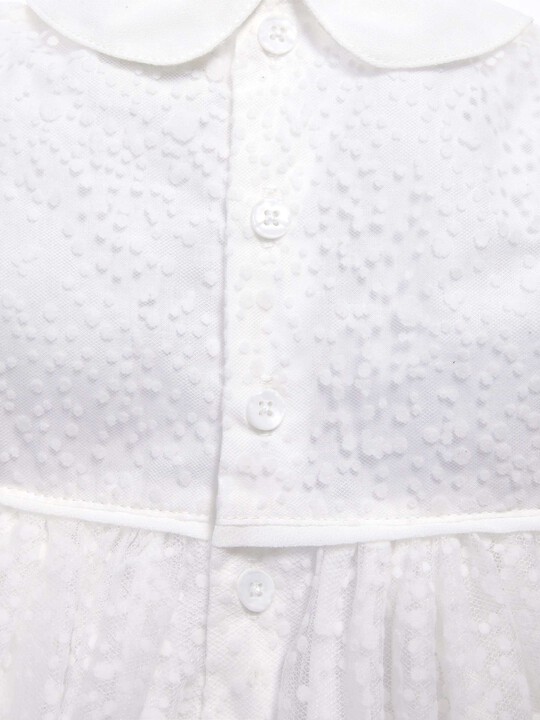 فستان ذو ياقة مصنوع من قماش منقط باللون الأبيض image number 4