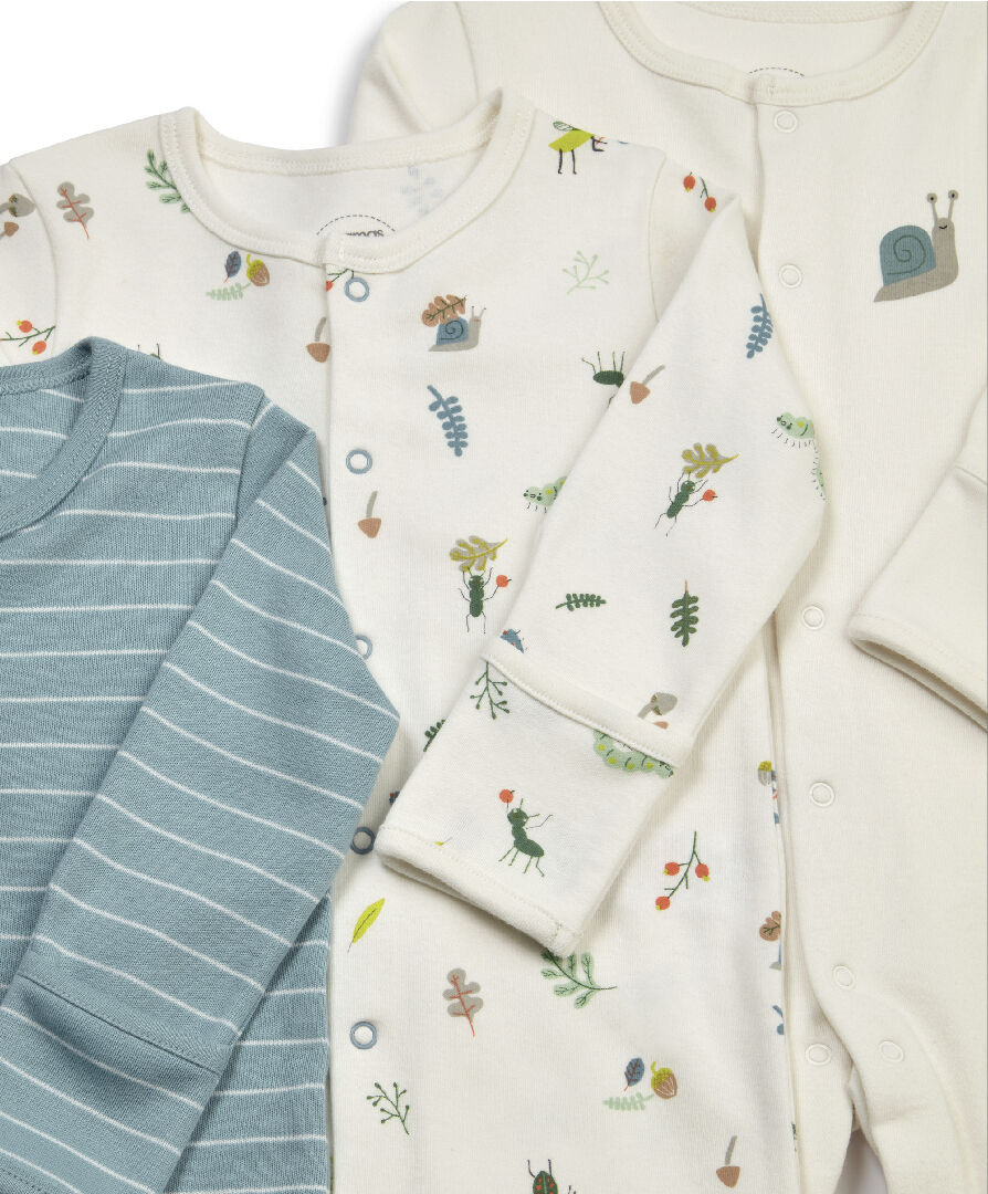 طقم بيجاما قطعة واحدة بنقشة حشرات - 3 قطع image number 2