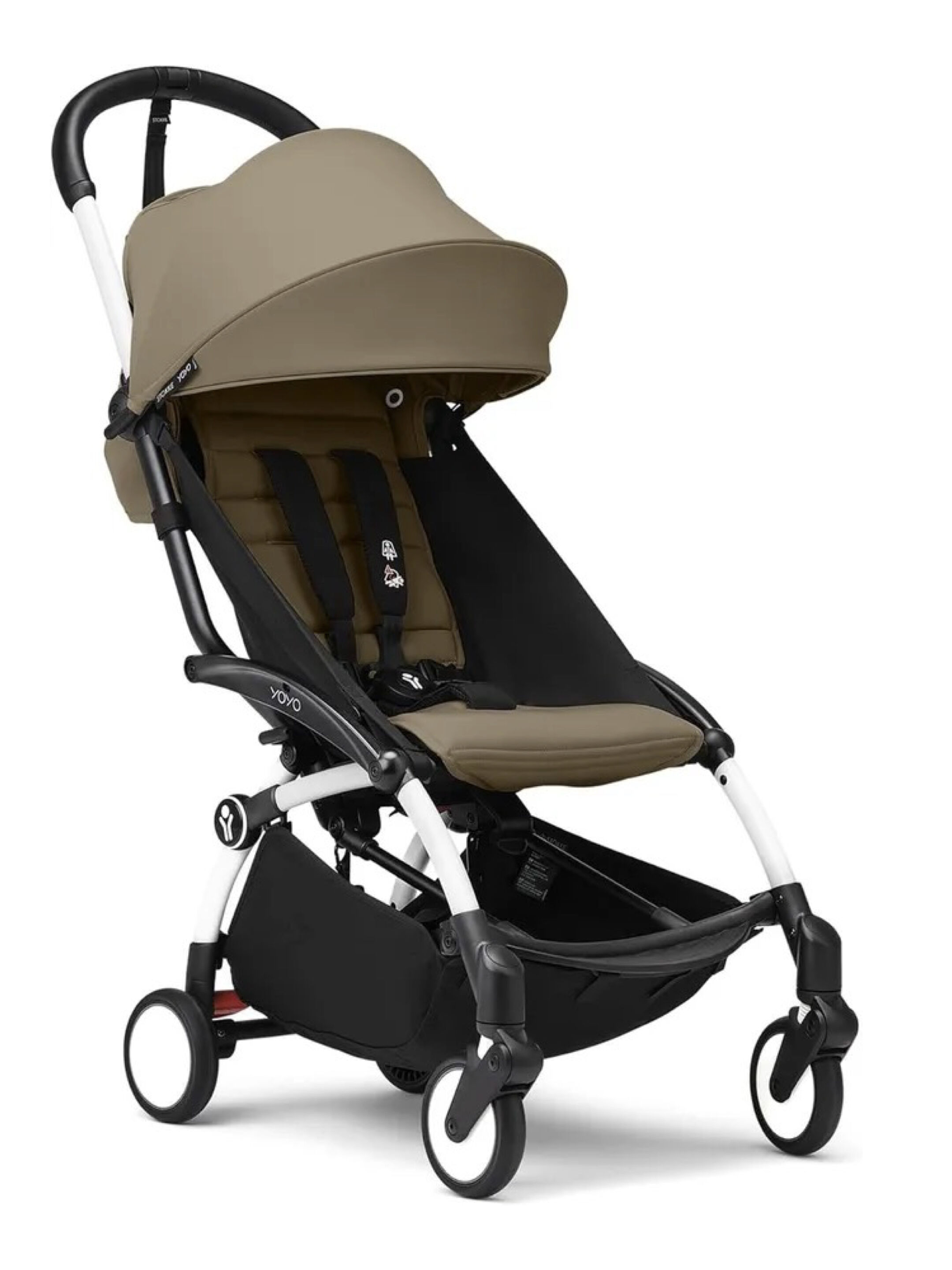 مجموعة هيكل أبيض لعربة أطفال ستوك يويو3 مع مجموعة مقعد للأطفال لعمر 6 شهور فأكثر بلون توفي (قطعتين)