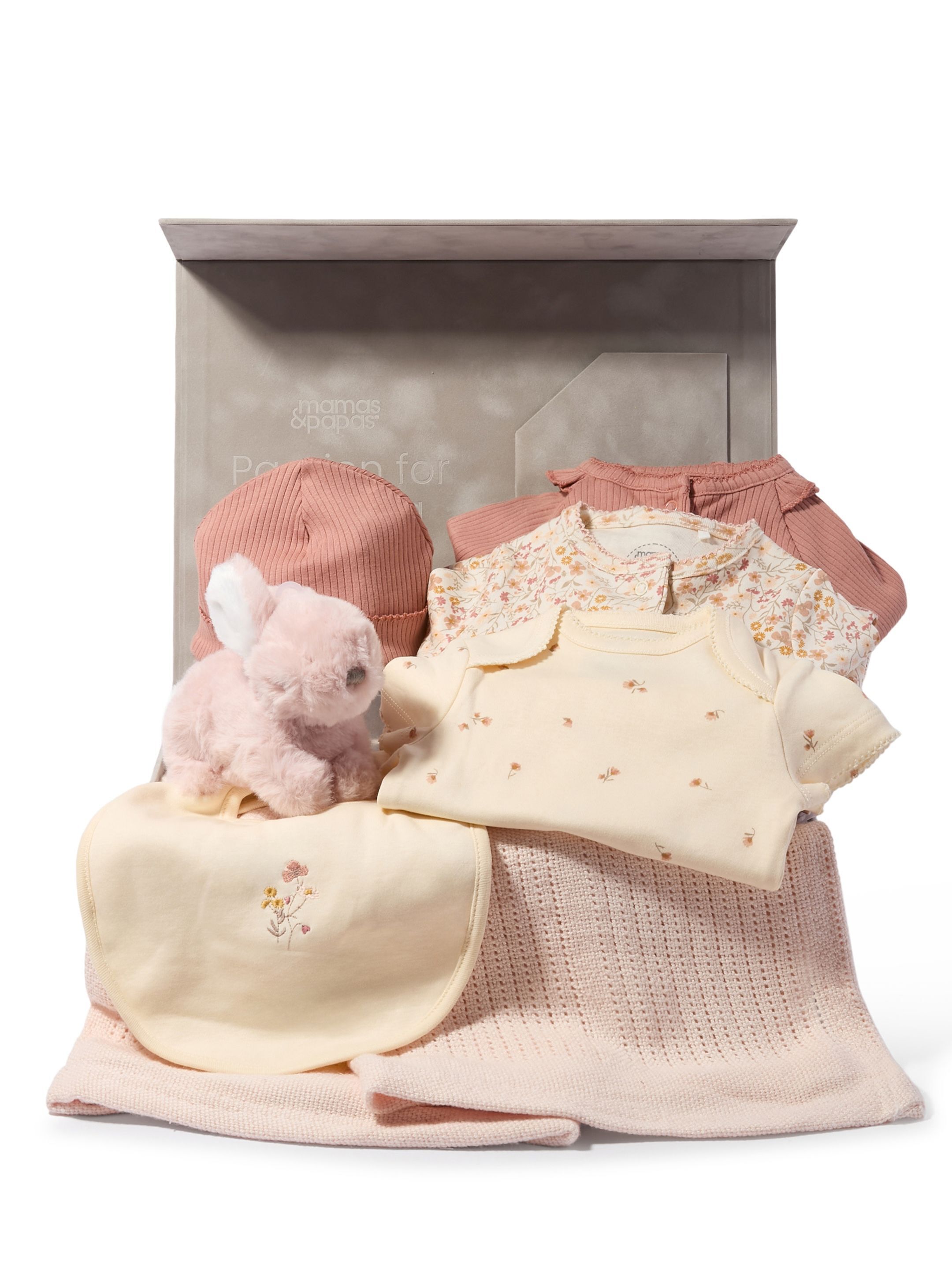 5-Piece Floral Set Baby Gift Set with Pink Blanket & Bunny