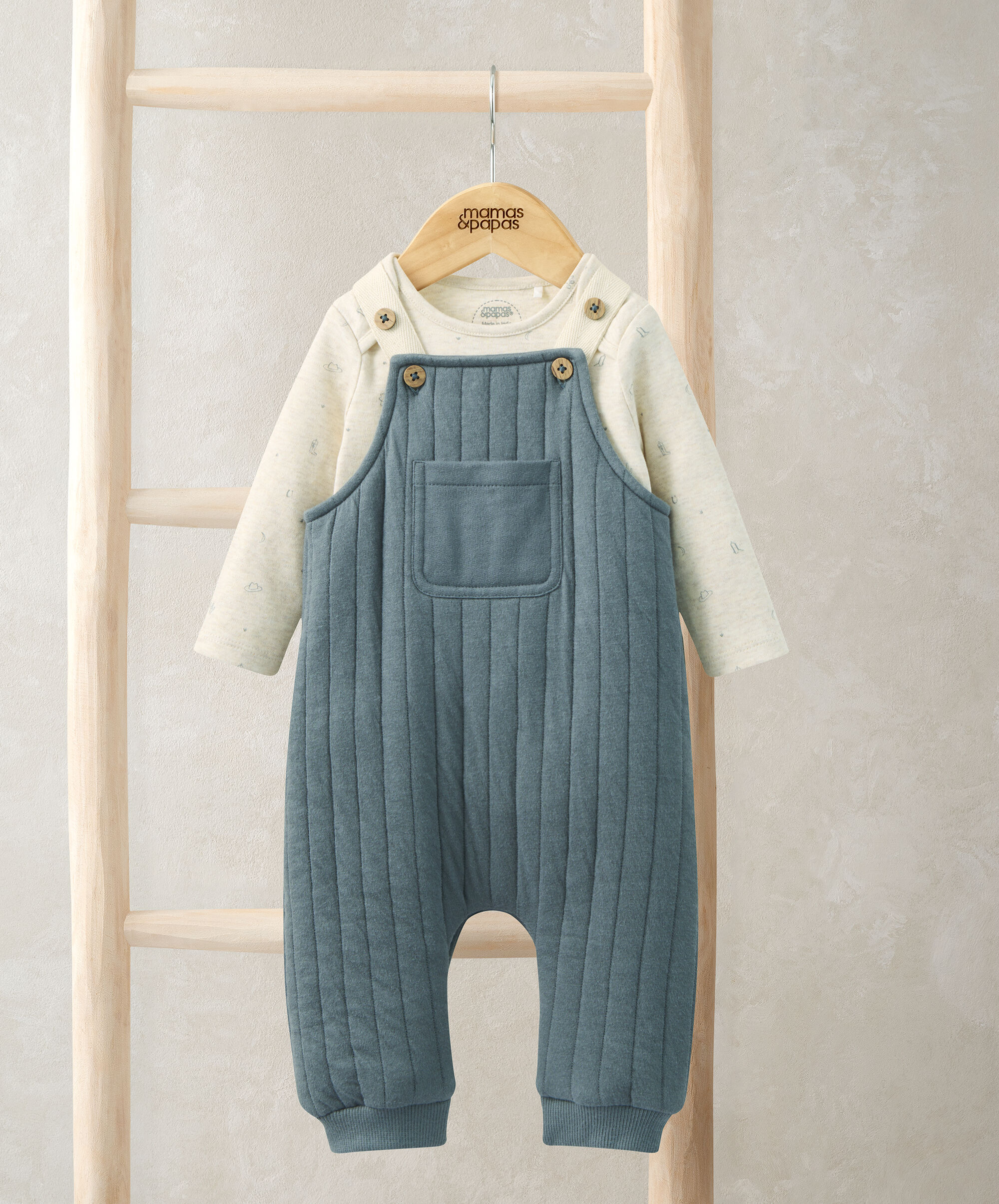 Quilted Dungarees & Oatmeal Bodysuit