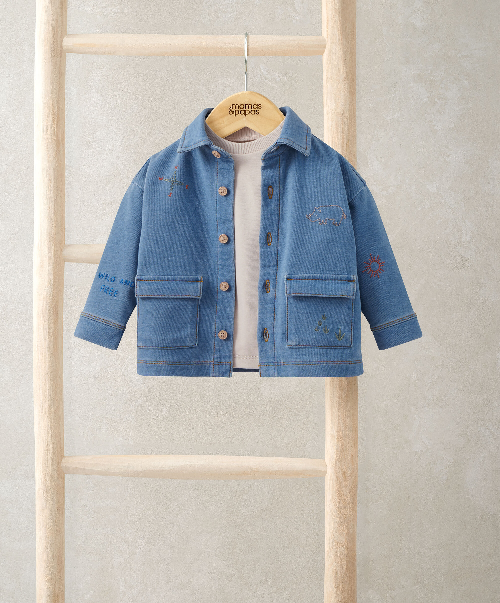 طقم قميص بنمط جاكيت دنيم وتيشيرت، قطعتين