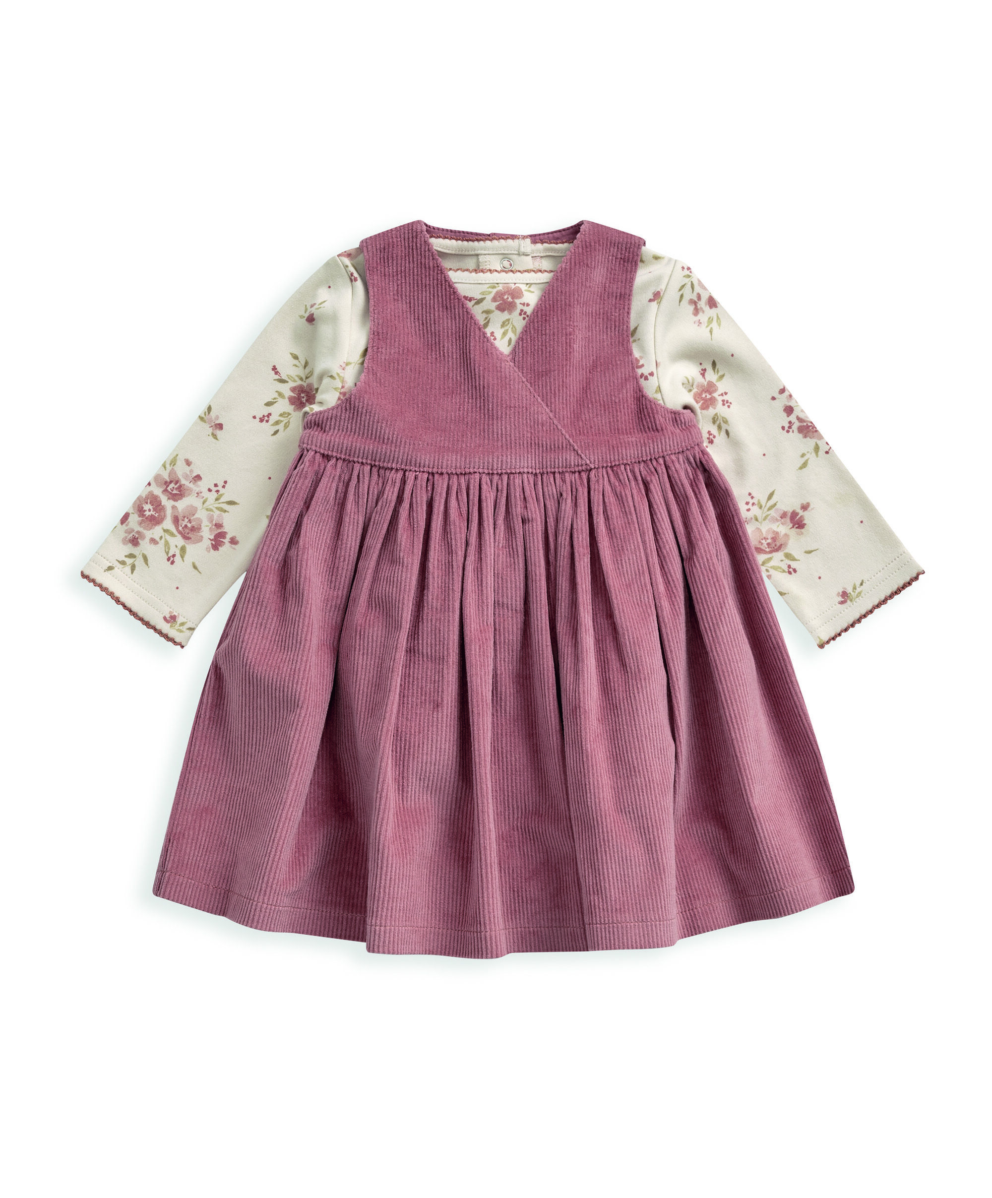 طقم لباس قطعة واحدة بنقشة زهور وفستان مضلع - قطعتان image number 2