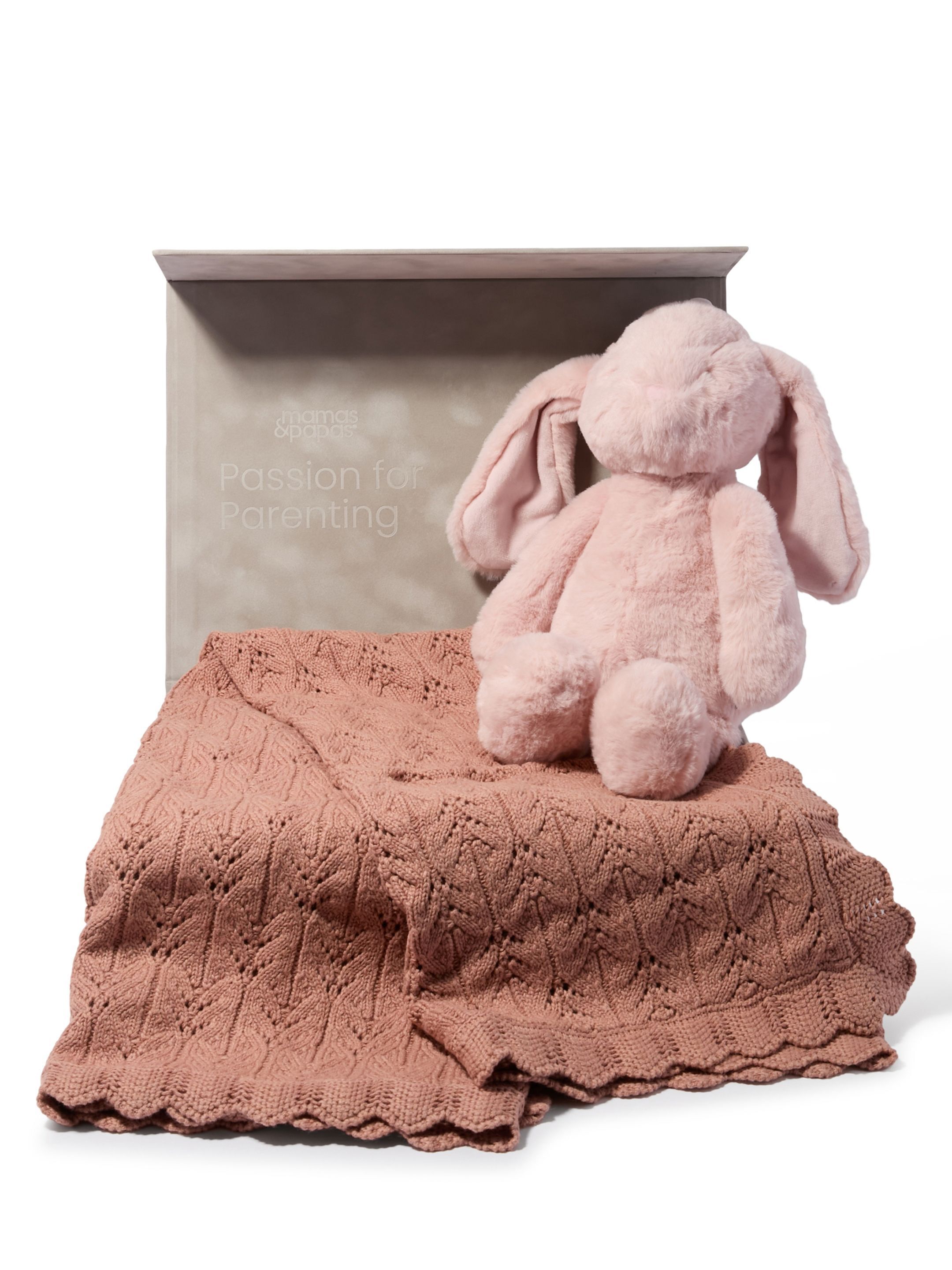 Cosy Gift Set - Wildflower Knitted Blanket with Pink Bunny Soft Toy
