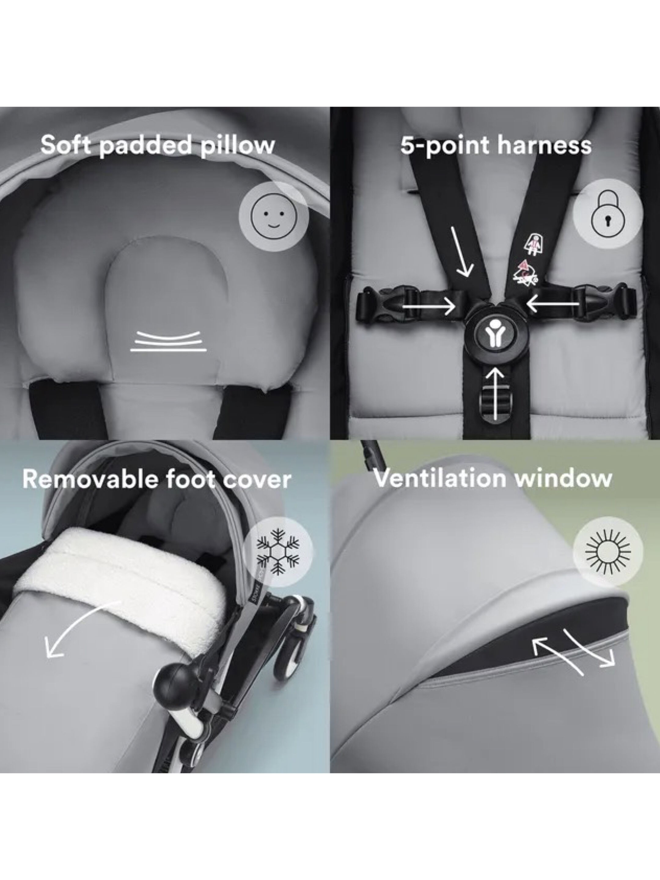 Stokke YOYO3 Full Stroller with Black Frame, 0+ Newborn and 6+ Color Pack - Stone (3 pieces) image number 4