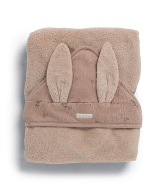 منشفة بغطاء رأس للرضع - وردي بتصميم أرنب