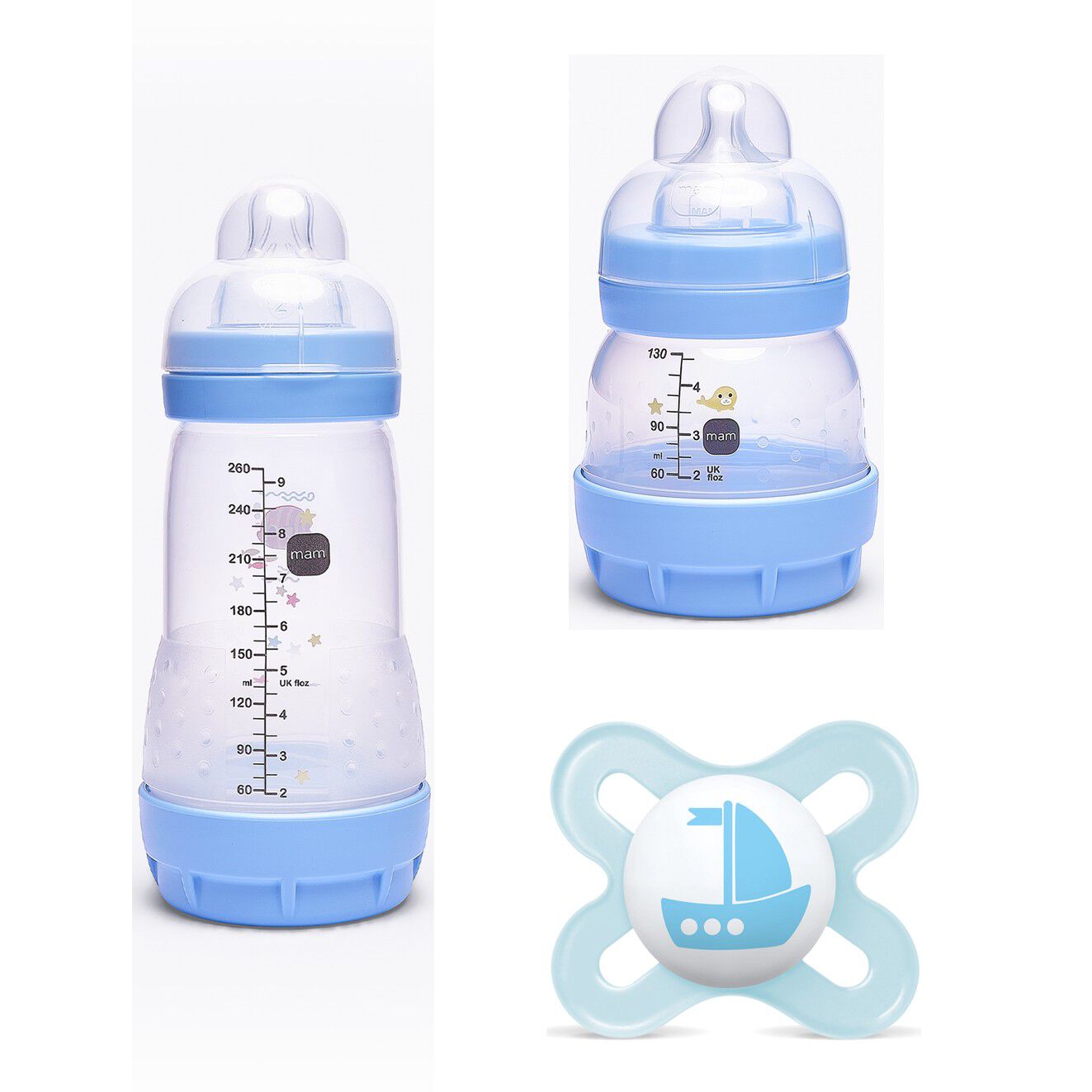 عبوة زجاجة رضاعة مرنة سيليكون مام بيبي إيزي ستارت مضادة للمغص - من سن الولادة فما فوق | سي لايف بلو - 3 قطع
